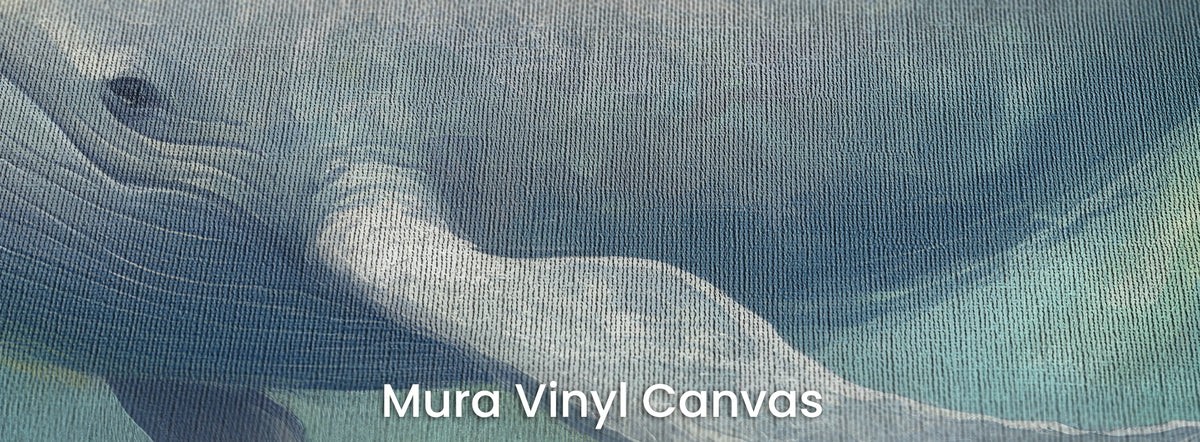 THUNDERHEAD auf dem Trägermaterial Mura Vinyl Canvas: Auge und Flossenansatz des Wals, Leinwandstruktur