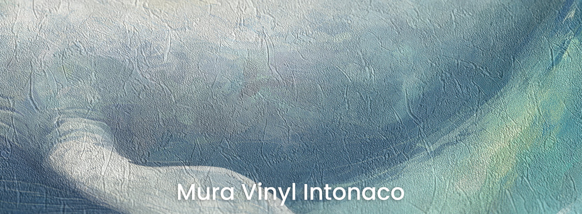 THUNDERHEAD auf dem Trägermaterial Mura Vinyl Intonaco: Flanke des Wals und türkisfarbener Wirbel auf Reibeputz-Struktur