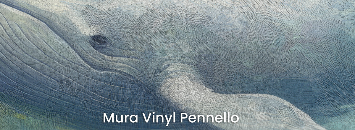 THUNDERHEAD auf dem Trägermaterial Mura Vinyl Pennello: Auge und Furchen an der Kehle des Wals, Struktur von Pinselstrichen