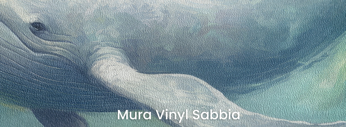 THUNDERHEAD auf dem Trägermaterial Mura Vinyl Sabbia: Auge und Flosse des Wals auf grobem Sandkorn