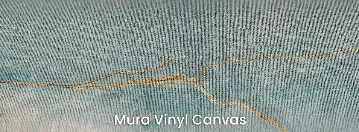 TORN WASHI on Mura Vinyl Canvas: gold lines on light turquoise, canvas weave