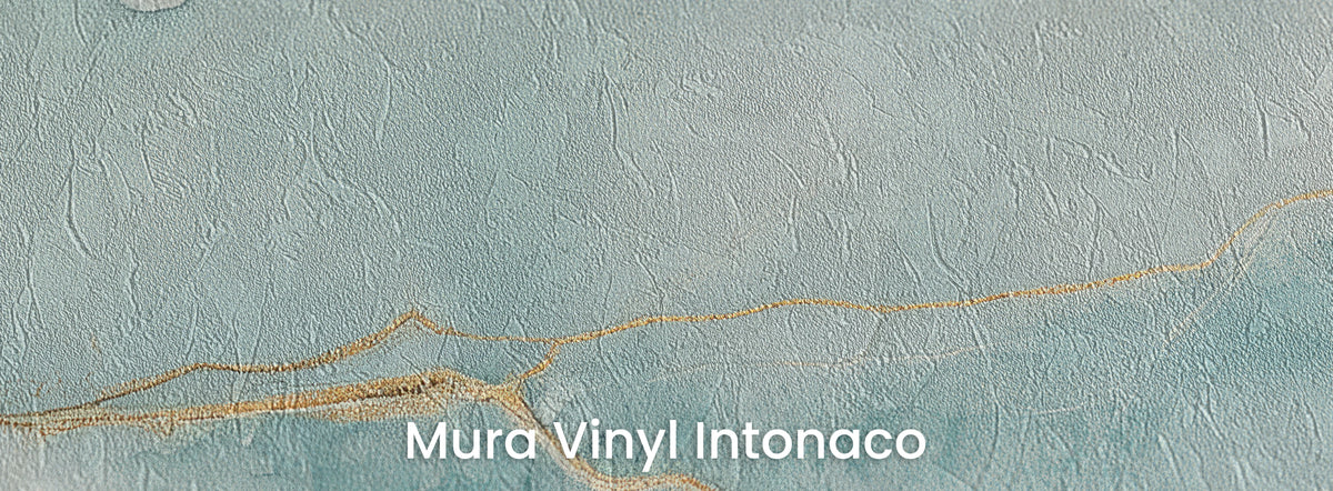 TORN WASHI on Mura Vinyl Intonaco: watercolour turquoise on a trowelled plaster texture