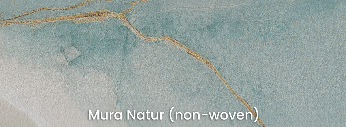 TORN WASHI on Mura Natur: a gold line on turquoise and cream, matt non-woven