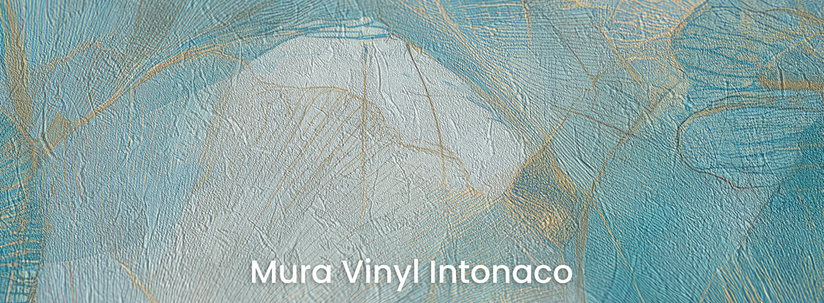 TURQUOISE WEFT su supporto Mura Vinyl Intonaco – struttura dell'intonaco sotto i contorni oro sabbia