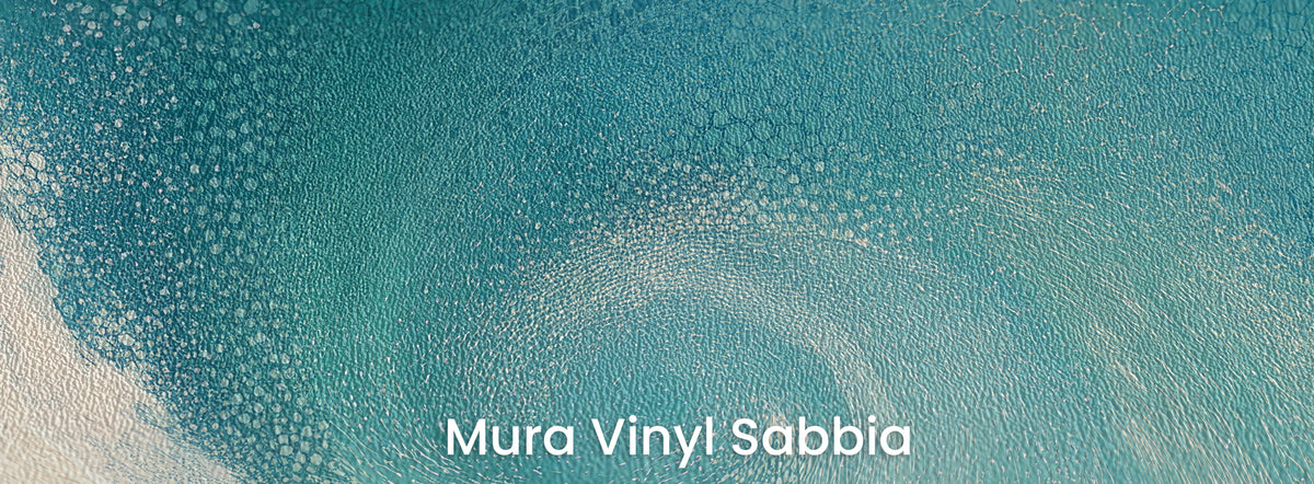 UNDERTOW sul supporto Mura Vinyl Sabbia: vortice turchese sulla struttura a grana grossa di sabbia