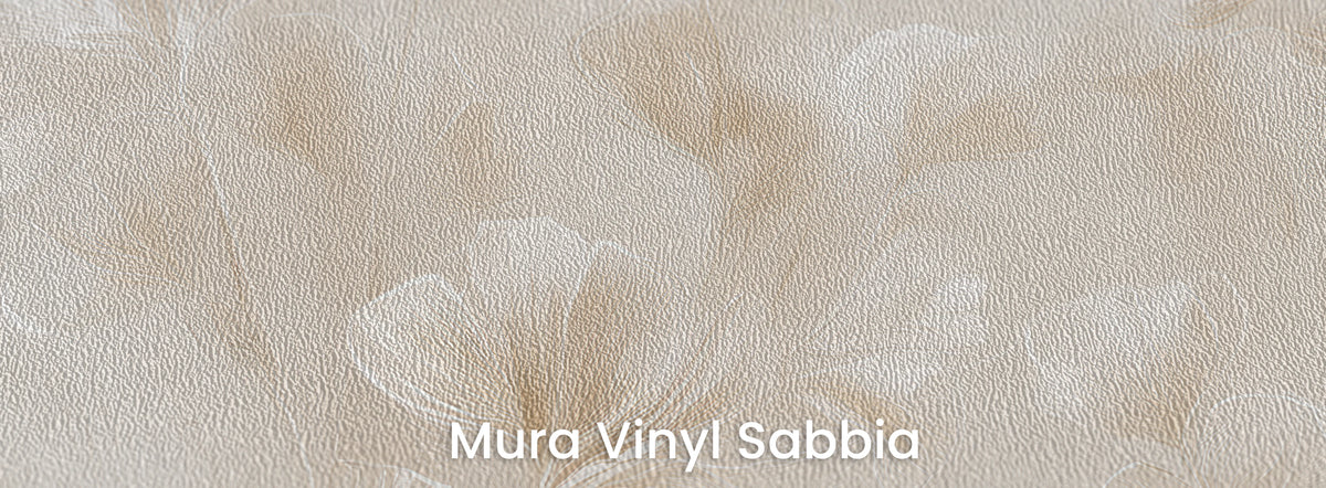 UPDRAFT auf Mura Vinyl Sabbia – körnige Struktur unter halbtransparenten Blättern
