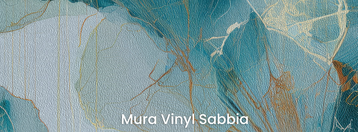 VERDIGRIS auf Mura Vinyl Sabbia – körnige Struktur im hellblauen Hintergrund