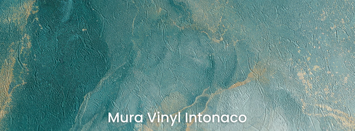 VERDIGRIS RIVER na podłożu Mura Vinyl Intonaco: złote żyłki i turkus na fakturze tartego tynku