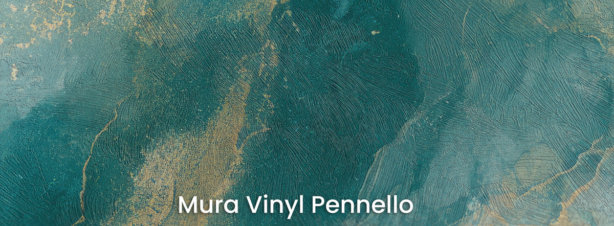 VERDIGRIS RIVER na podłożu Mura Vinyl Pennello: turkus i złoto na fakturze pociągnięć pędzla