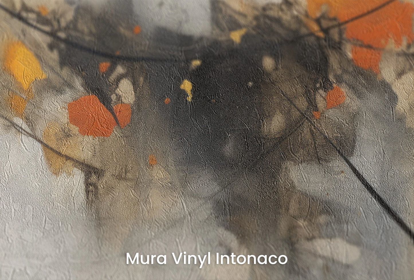 Zbliżenie na artystyczną fototapetę o nazwie Autumn Whispers #2 na podłożu Mura Vinyl Intonaco - struktura tartego tynku.
