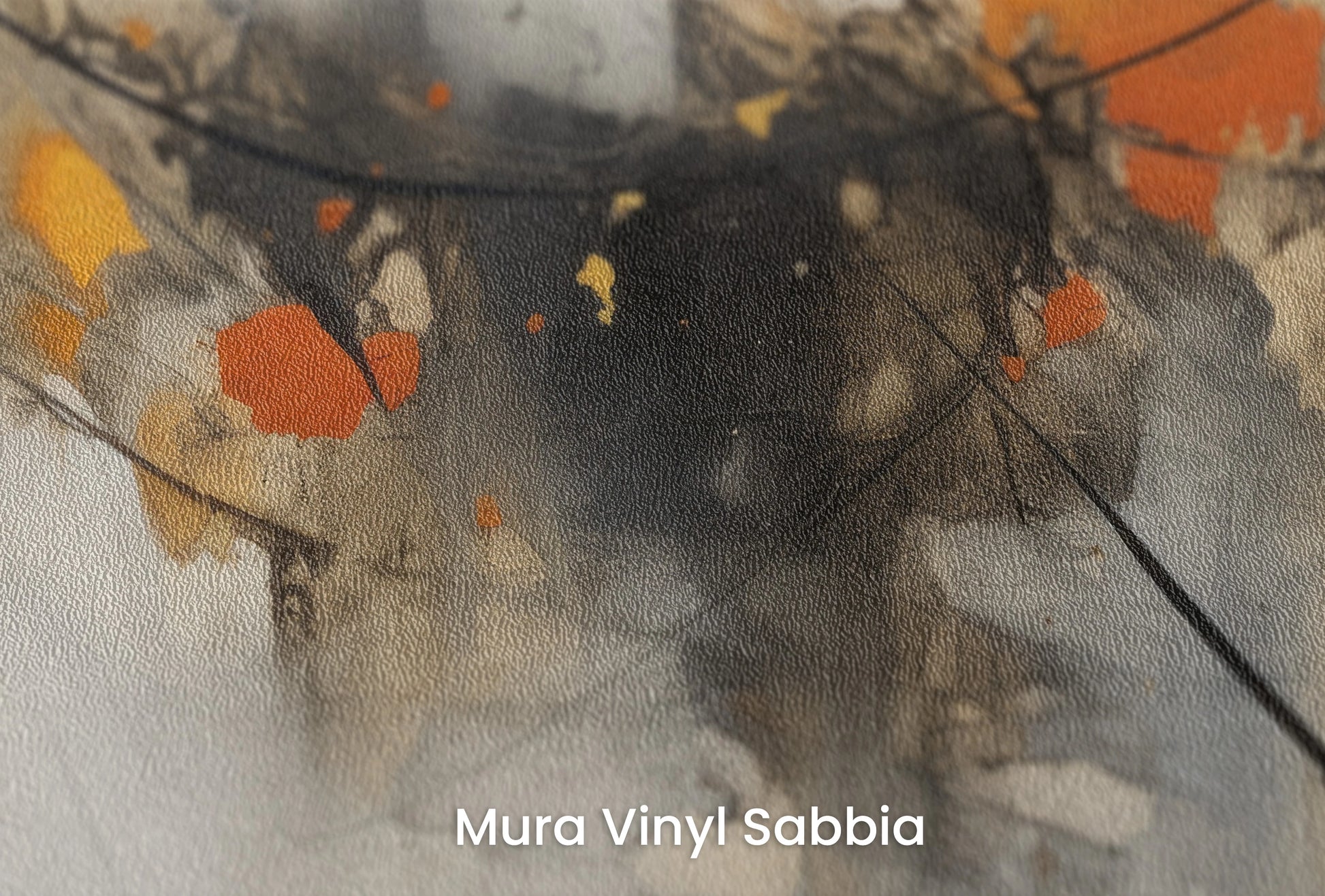 Zbliżenie na artystyczną fototapetę o nazwie Autumn Whispers #2 na podłożu Mura Vinyl Sabbia struktura grubego ziarna piasku.