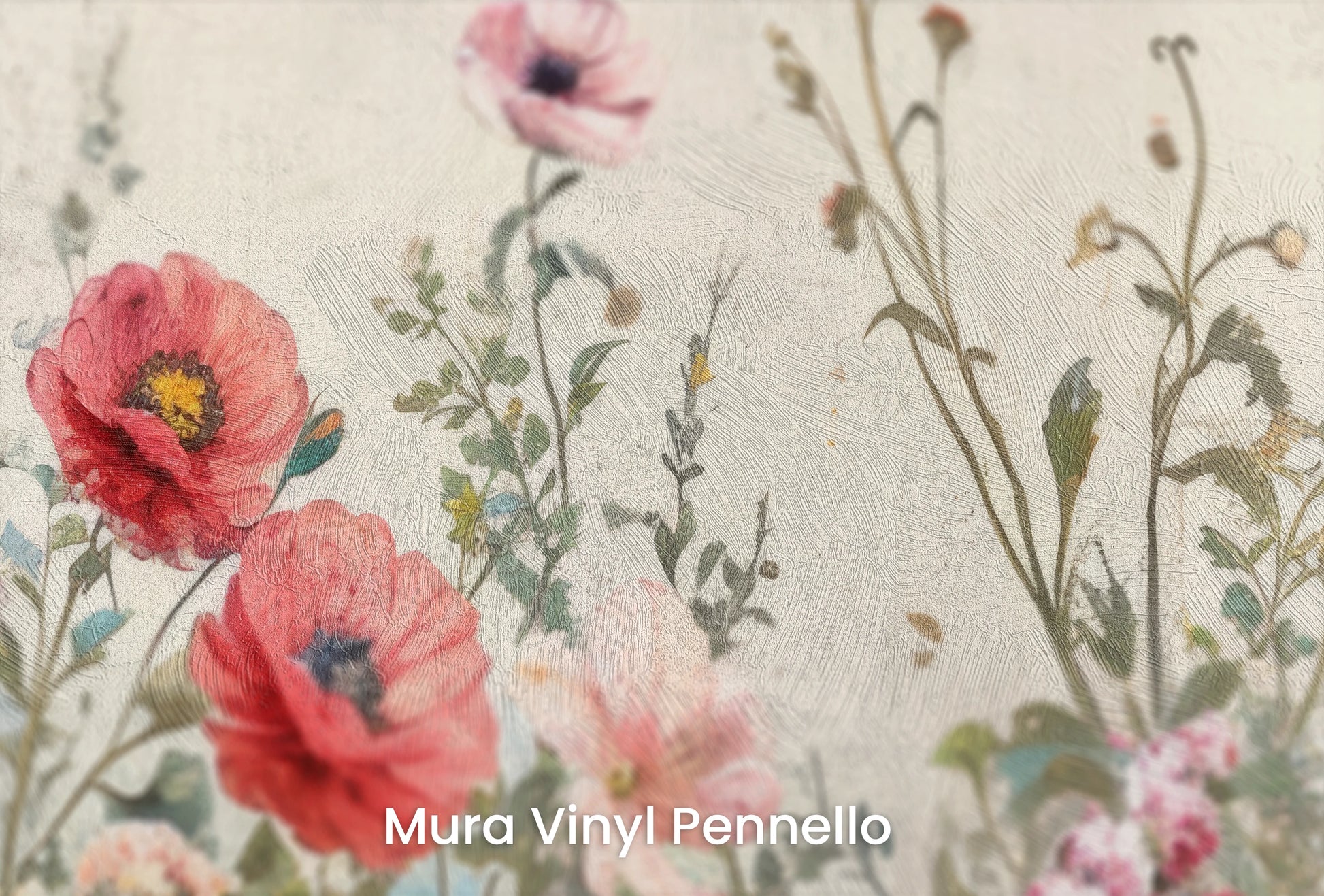 Zbliżenie na artystyczną fototapetę o nazwie VividField na podłożu Mura Vinyl Pennello - faktura pociągnięć pędzla malarskiego.
