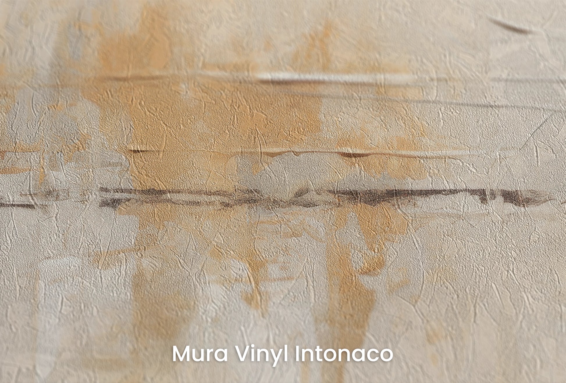 Zbliżenie na artystyczną fototapetę o nazwie Serene Patchwork na podłożu Mura Vinyl Intonaco - struktura tartego tynku.