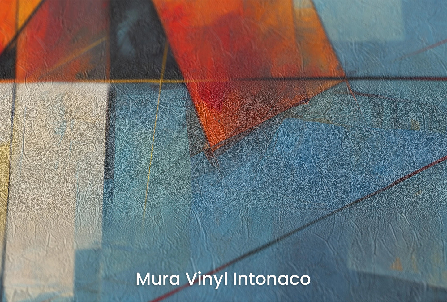 Zbliżenie na artystyczną fototapetę o nazwie Sunset Geometry na podłożu Mura Vinyl Intonaco - struktura tartego tynku.