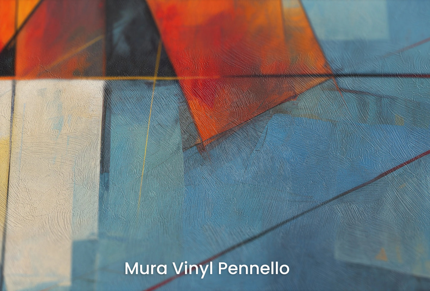 Zbliżenie na artystyczną fototapetę o nazwie Sunset Geometry na podłożu Mura Vinyl Pennello - faktura pociągnięć pędzla malarskiego.