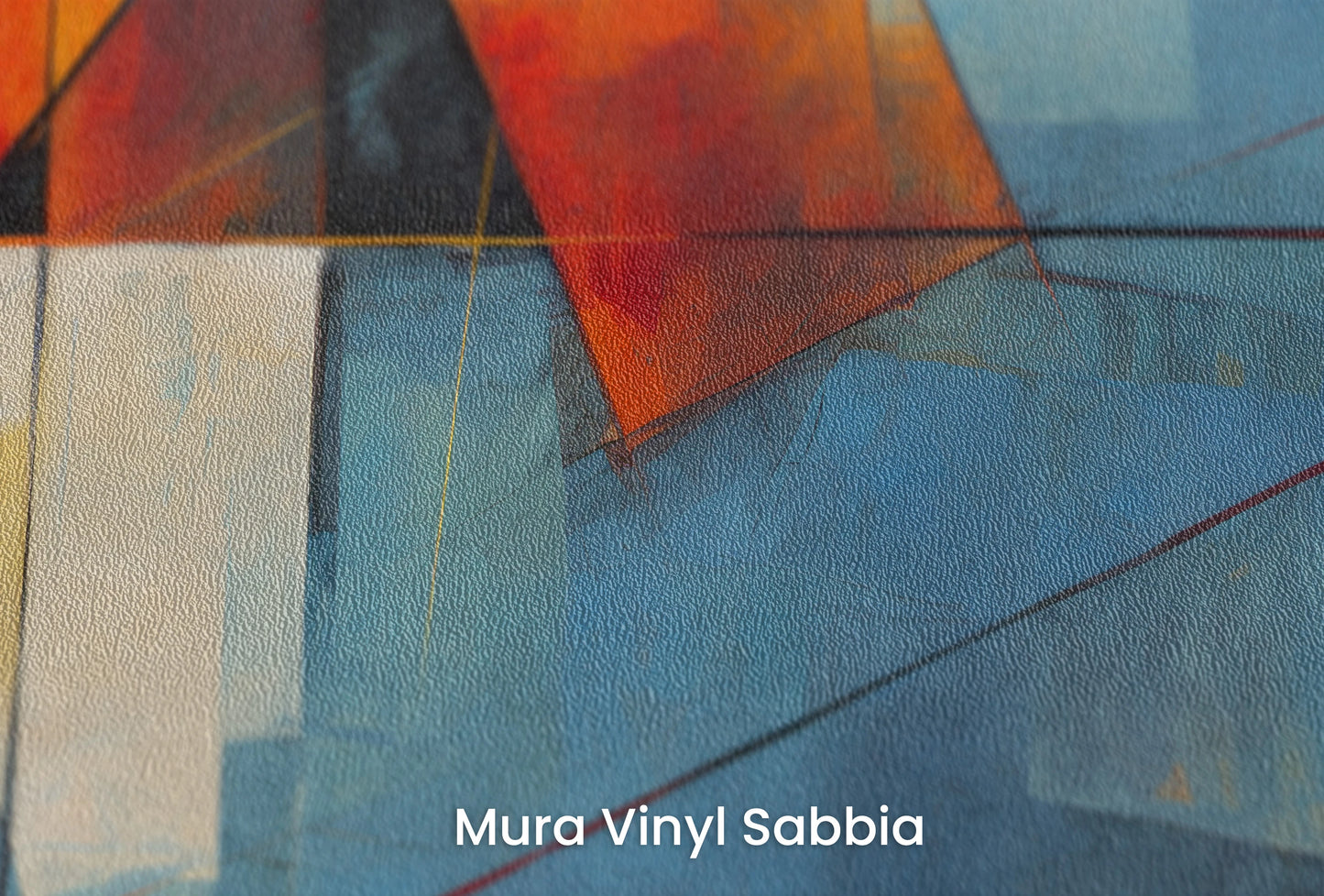 Zbliżenie na artystyczną fototapetę o nazwie Sunset Geometry na podłożu Mura Vinyl Sabbia struktura grubego ziarna piasku.