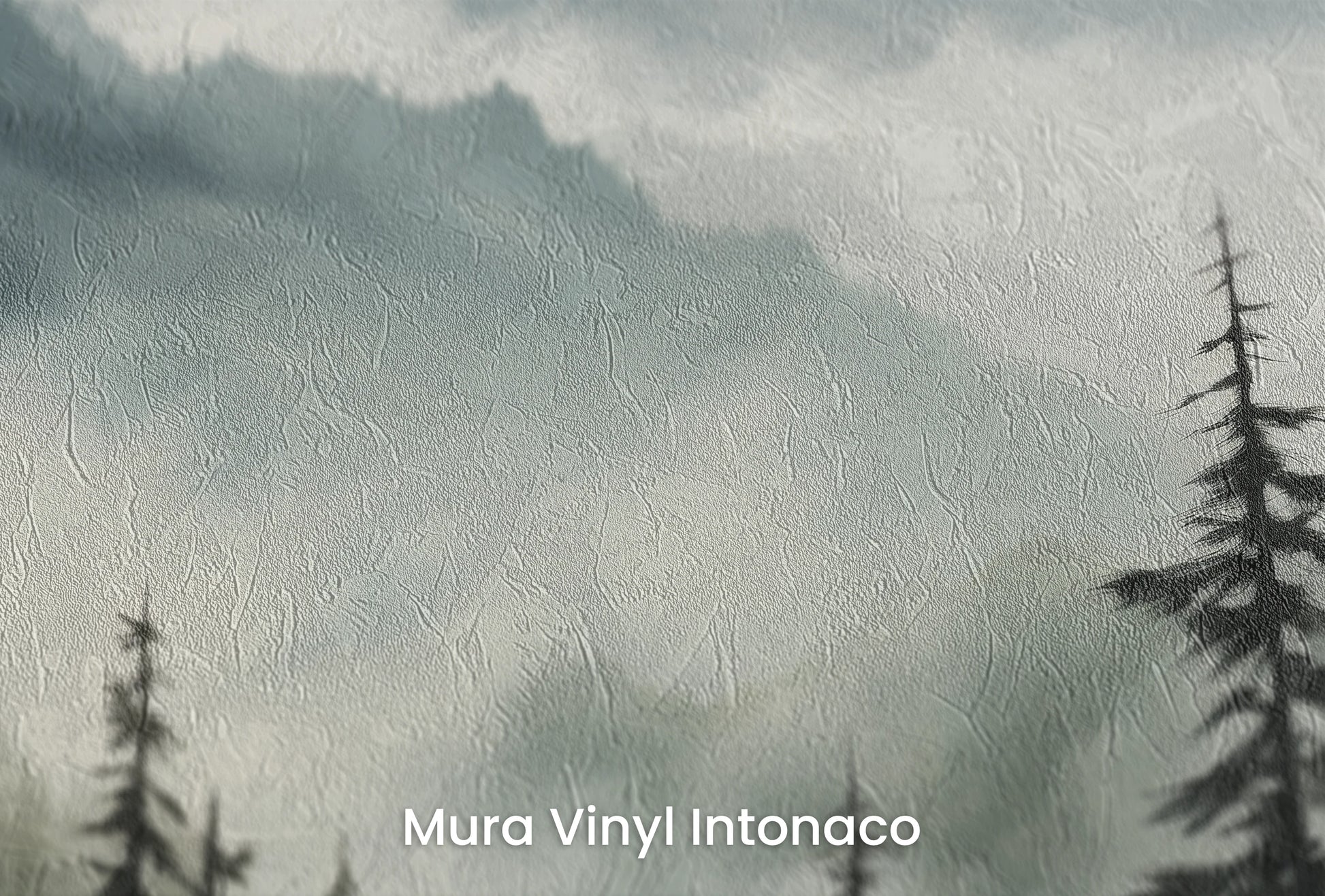 Zbliżenie na artystyczną fototapetę o nazwie Dawn Silhouettes na podłożu Mura Vinyl Intonaco - struktura tartego tynku.