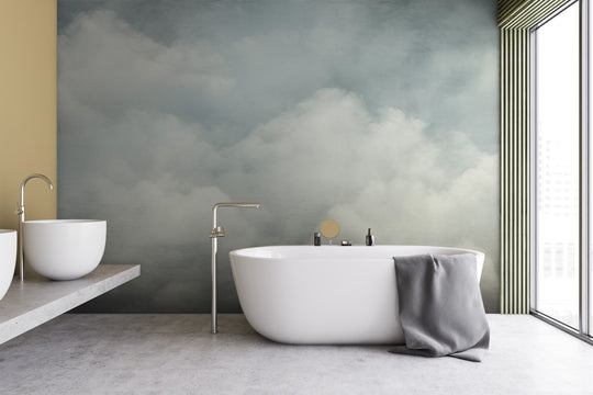 Wzór fototapety artystycznej o nazwie SOFT CLOUDS REPOSE pokazanej w aranżacji wnętrza.