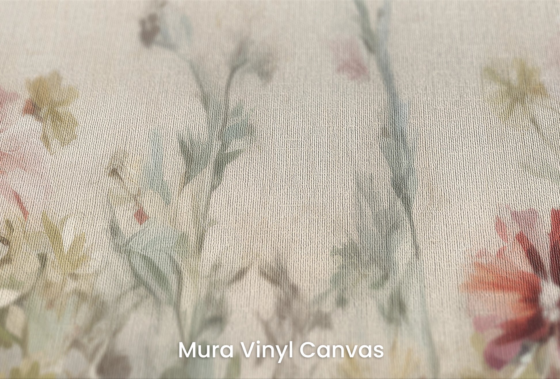 Zbliżenie na artystyczną fototapetę o nazwie Crimson Meadow na podłożu Mura Vinyl Canvas - faktura naturalnego płótna.