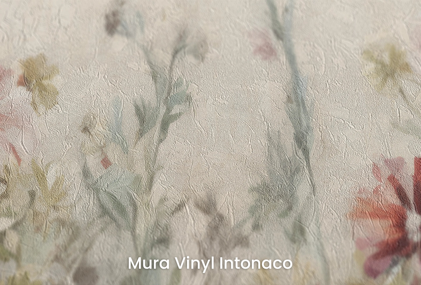 Zbliżenie na artystyczną fototapetę o nazwie Crimson Meadow na podłożu Mura Vinyl Intonaco - struktura tartego tynku.