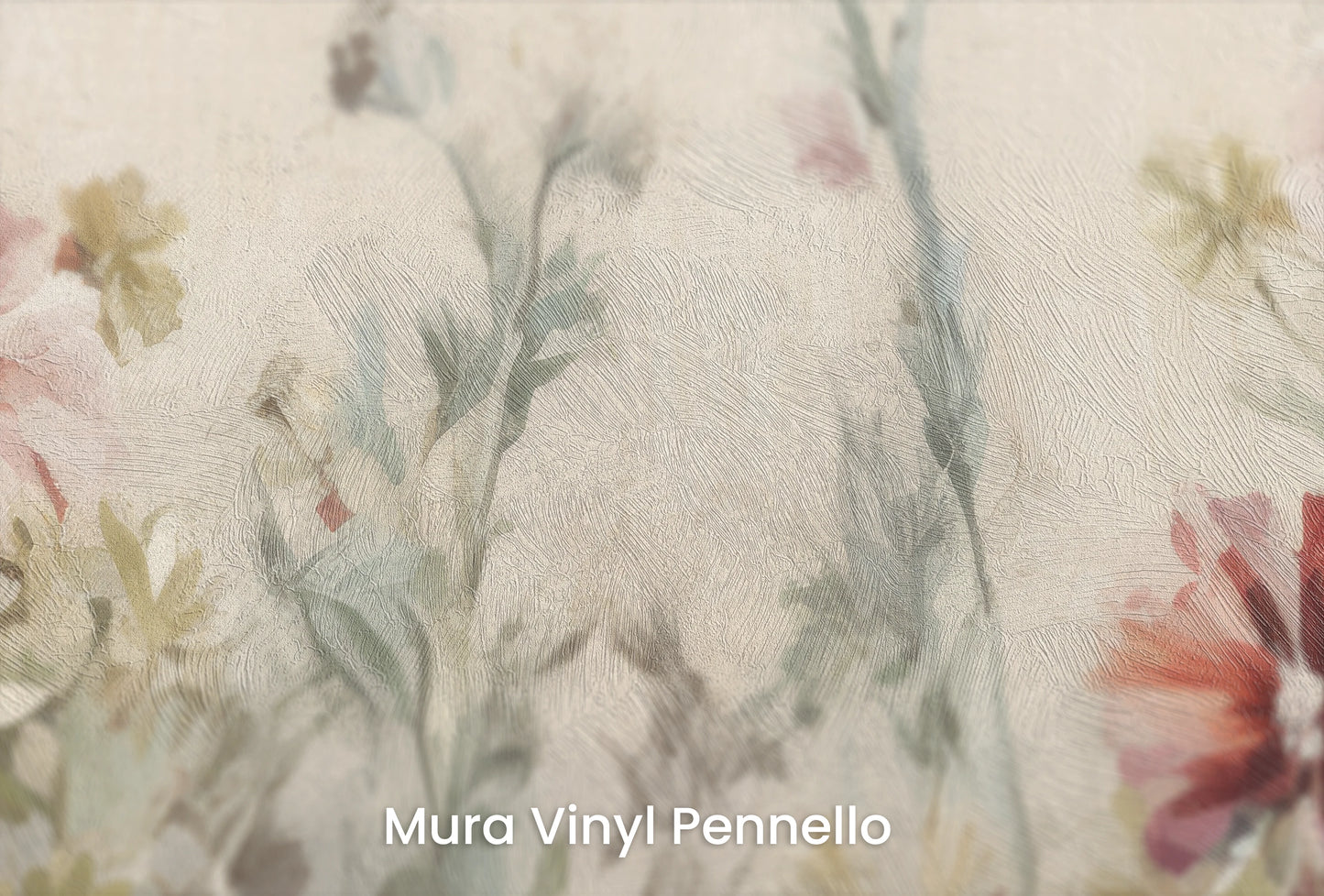 Zbliżenie na artystyczną fototapetę o nazwie Crimson Meadow na podłożu Mura Vinyl Pennello - faktura pociągnięć pędzla malarskiego.