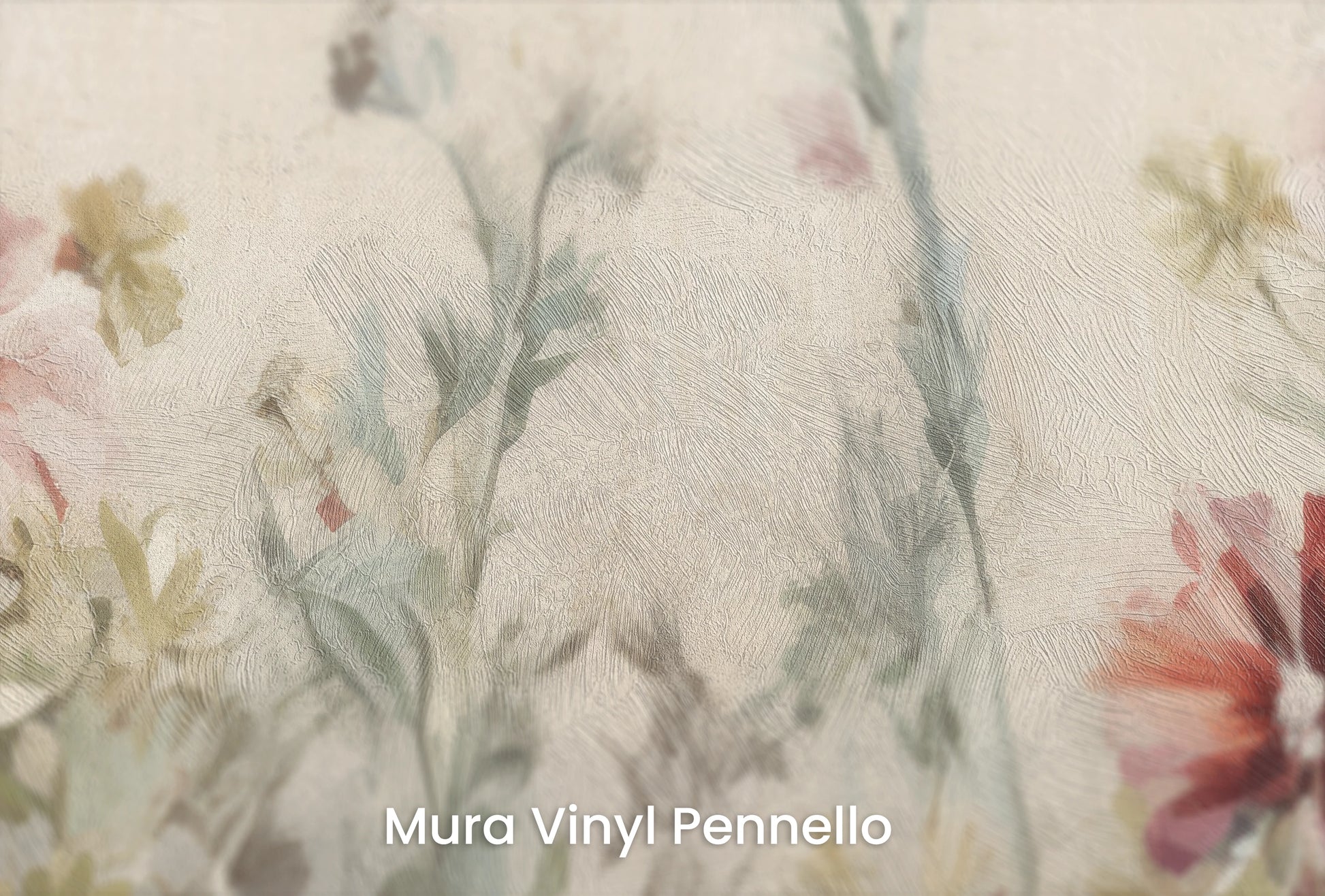 Zbliżenie na artystyczną fototapetę o nazwie Crimson Meadow na podłożu Mura Vinyl Pennello - faktura pociągnięć pędzla malarskiego.