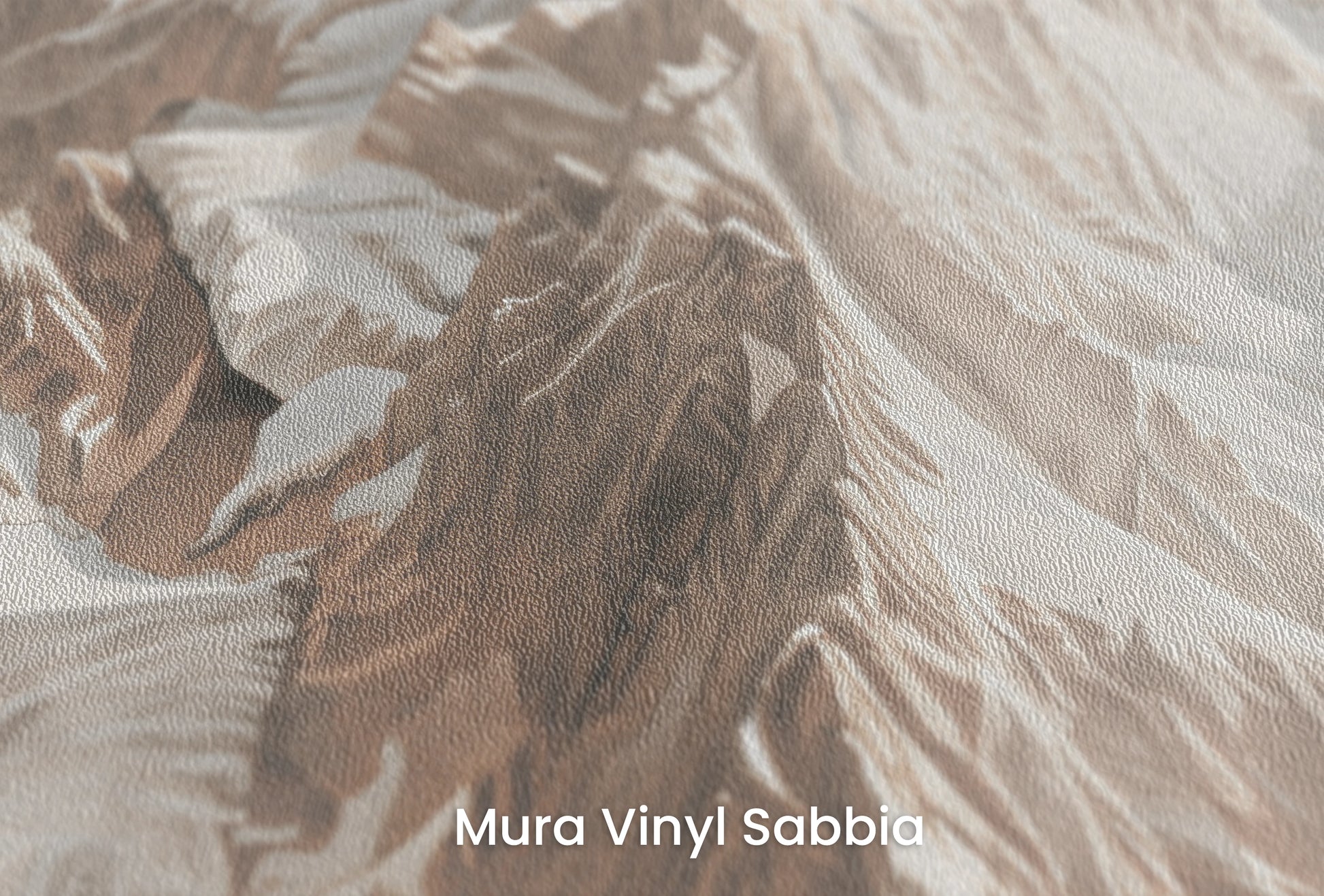 Zbliżenie na artystyczną fototapetę o nazwie Beige Summit na podłożu Mura Vinyl Sabbia struktura grubego ziarna piasku.