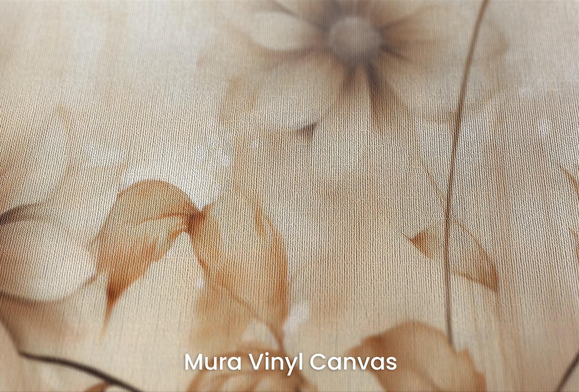 Zbliżenie na artystyczną fototapetę o nazwie Sepia Florals na podłożu Mura Vinyl Canvas - faktura naturalnego płótna.