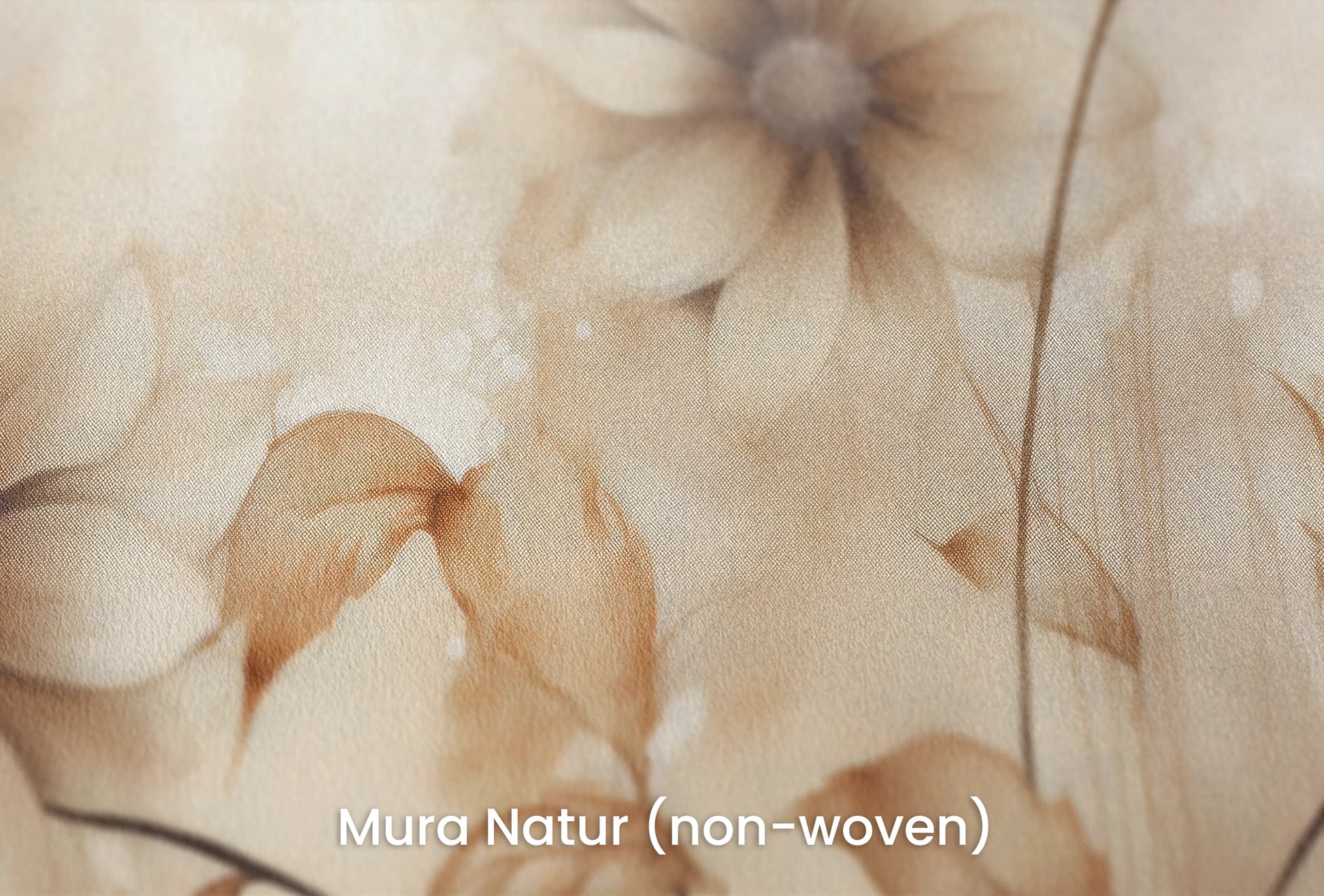 Zbliżenie na artystyczną fototapetę o nazwie Sepia Florals na podłożu Mura Natur (non-woven) - naturalne i ekologiczne podłoże.