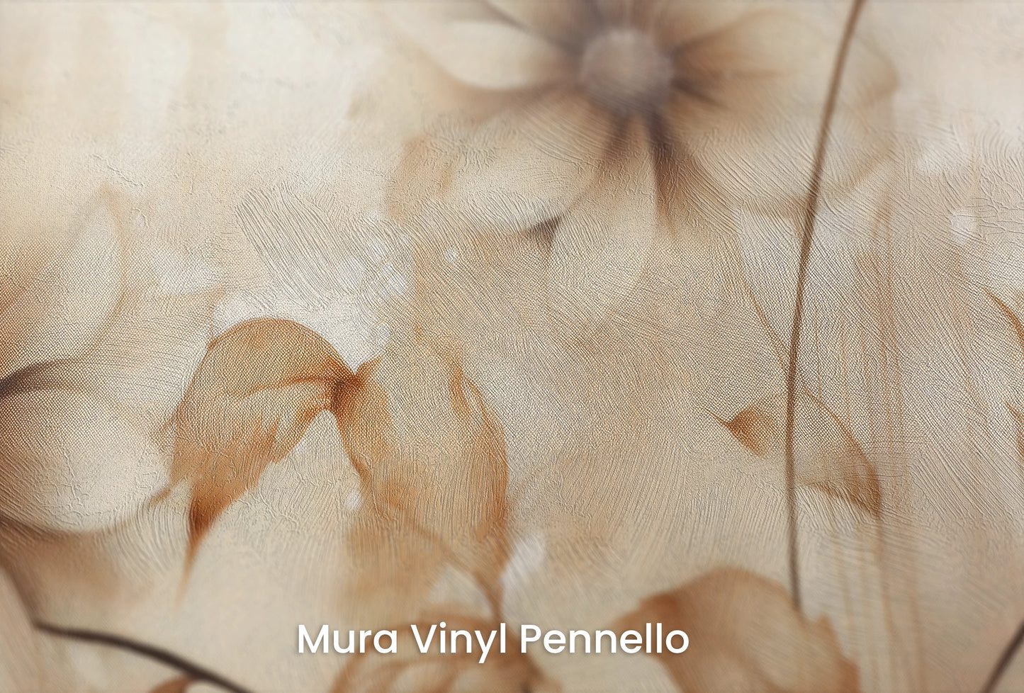 Zbliżenie na artystyczną fototapetę o nazwie Sepia Florals na podłożu Mura Vinyl Pennello - faktura pociągnięć pędzla malarskiego.