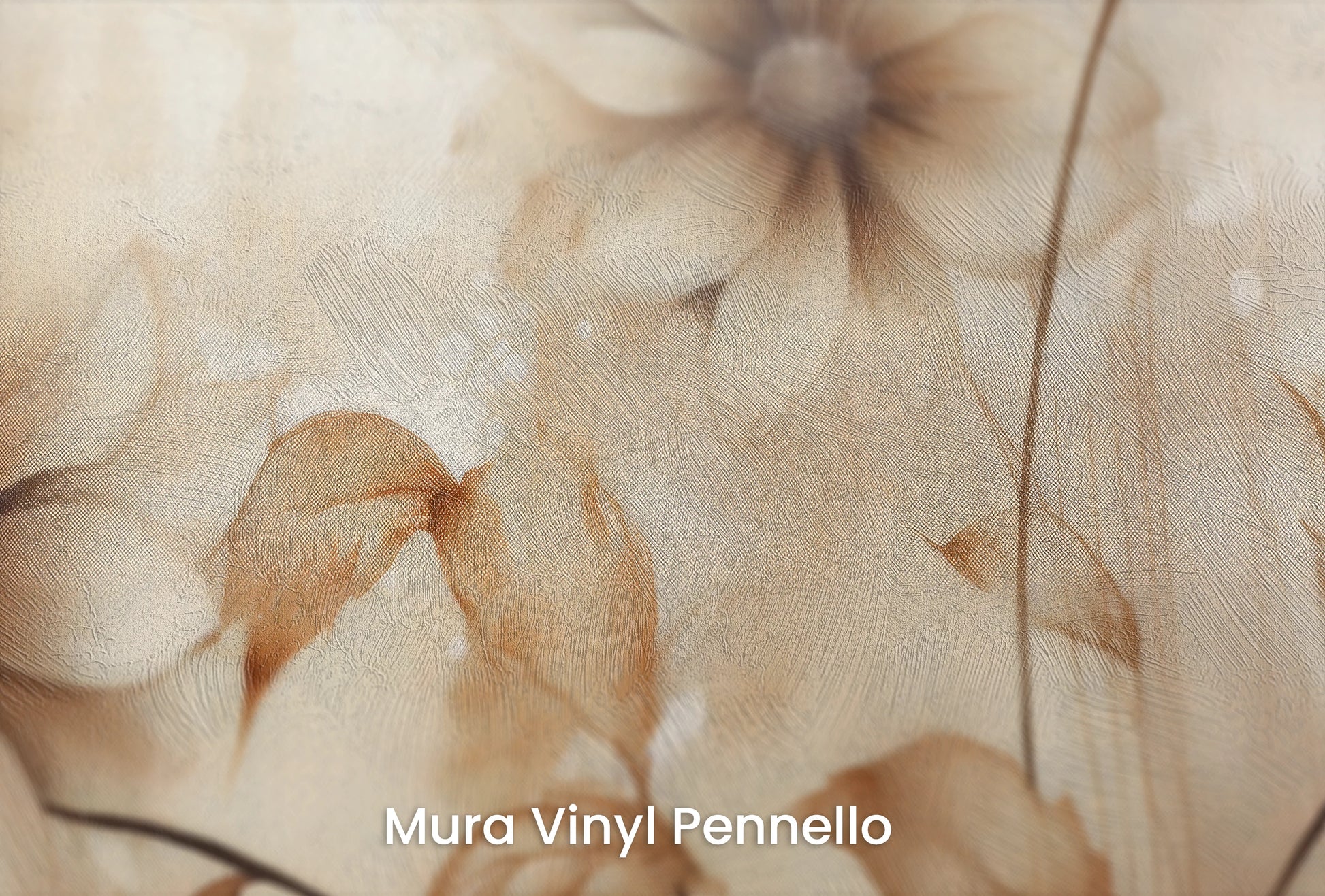 Zbliżenie na artystyczną fototapetę o nazwie Sepia Florals na podłożu Mura Vinyl Pennello - faktura pociągnięć pędzla malarskiego.