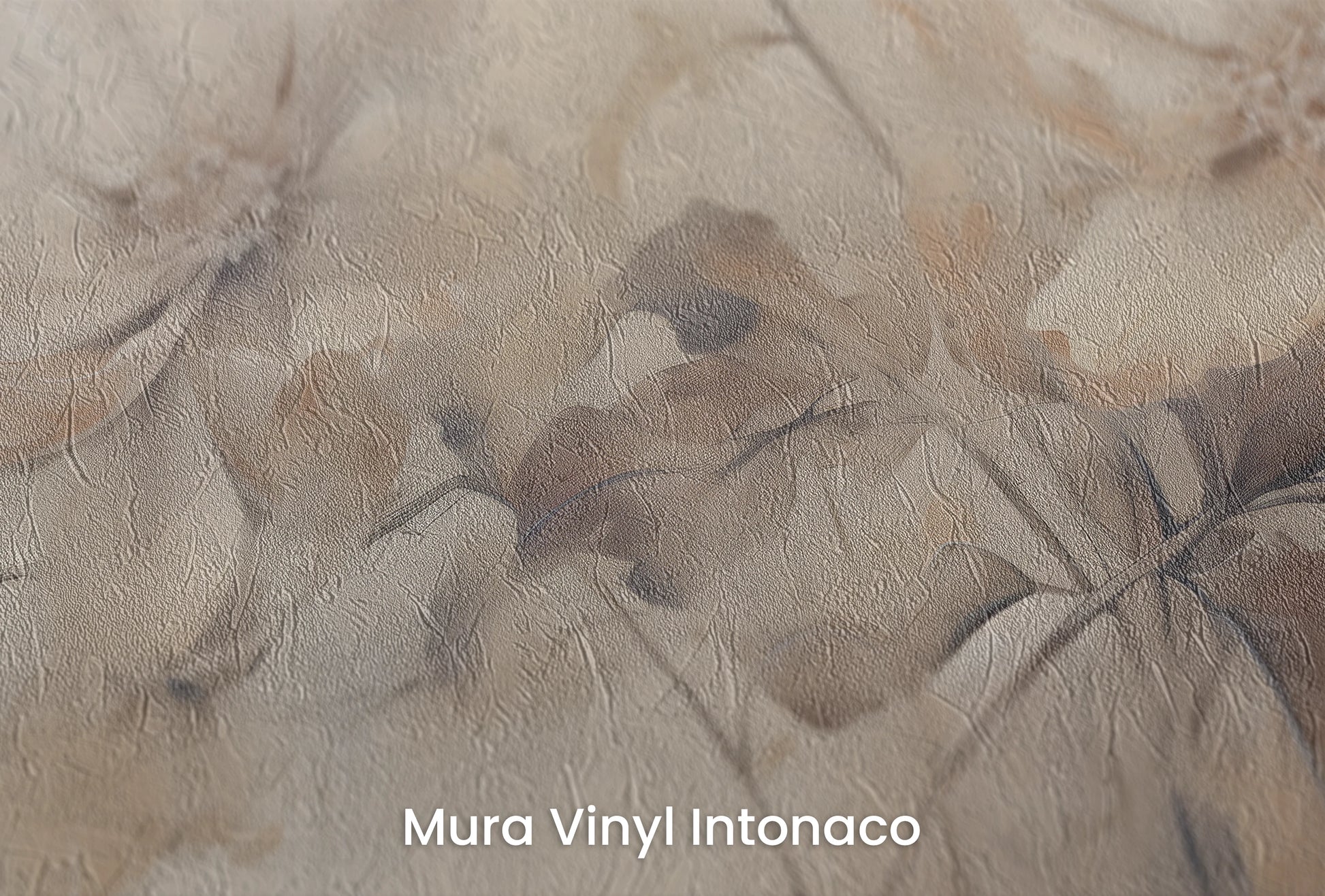 Zbliżenie na artystyczną fototapetę o nazwie Gentle Blossoms na podłożu Mura Vinyl Intonaco - struktura tartego tynku.