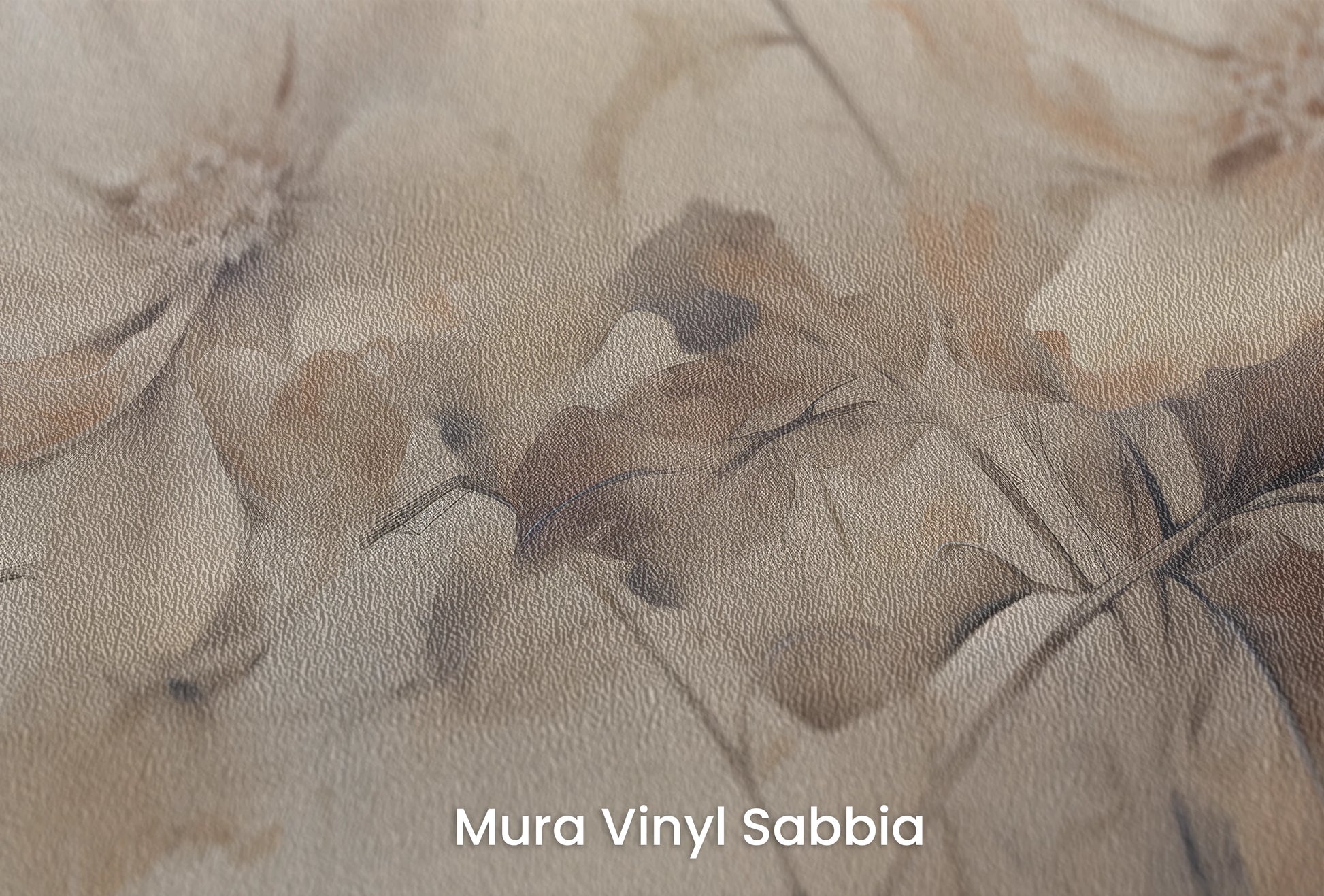 Zbliżenie na artystyczną fototapetę o nazwie Gentle Blossoms na podłożu Mura Vinyl Sabbia struktura grubego ziarna piasku.
