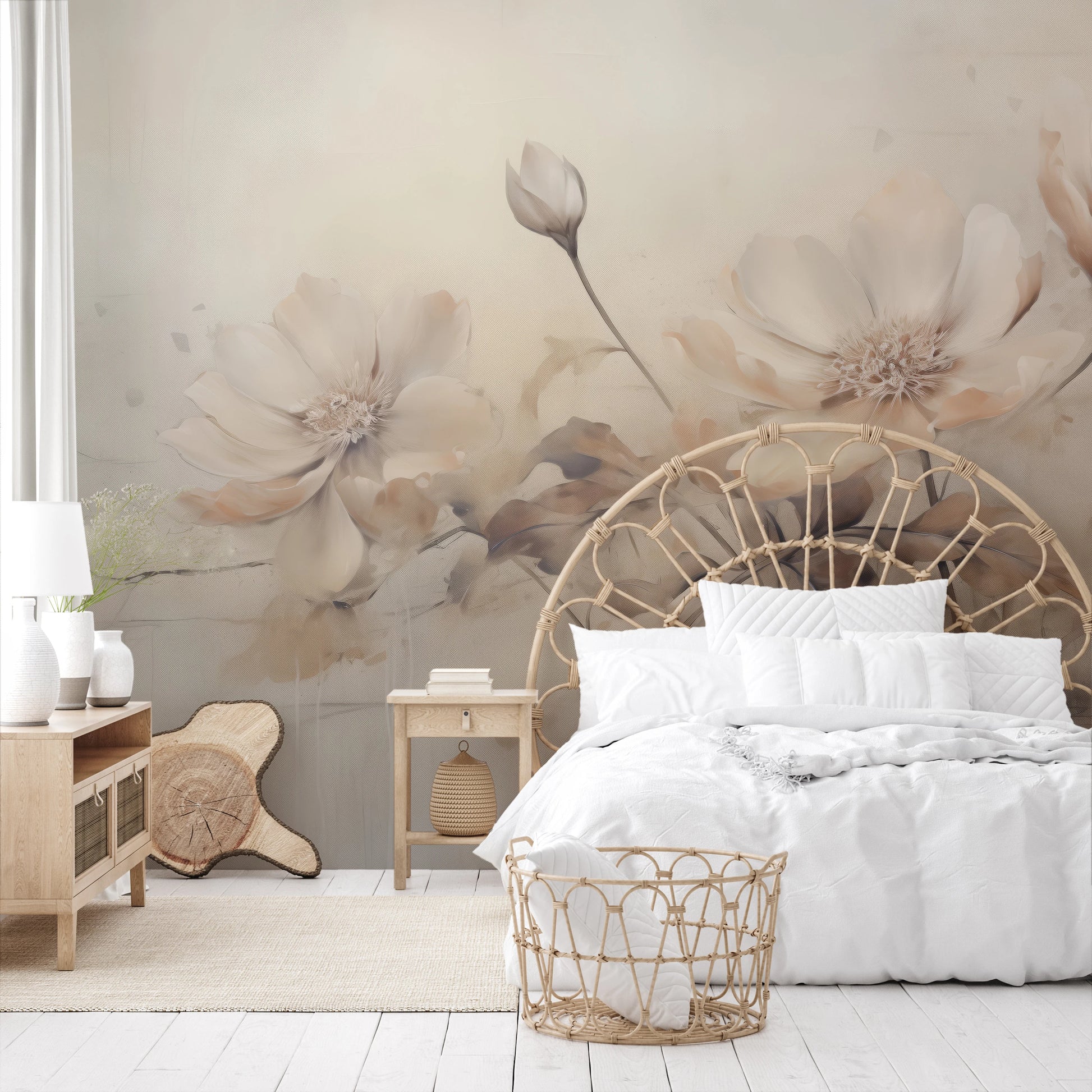 Wzór fototapety o nazwie Gentle Blossoms pokazanej w kontekście pomieszczenia.
