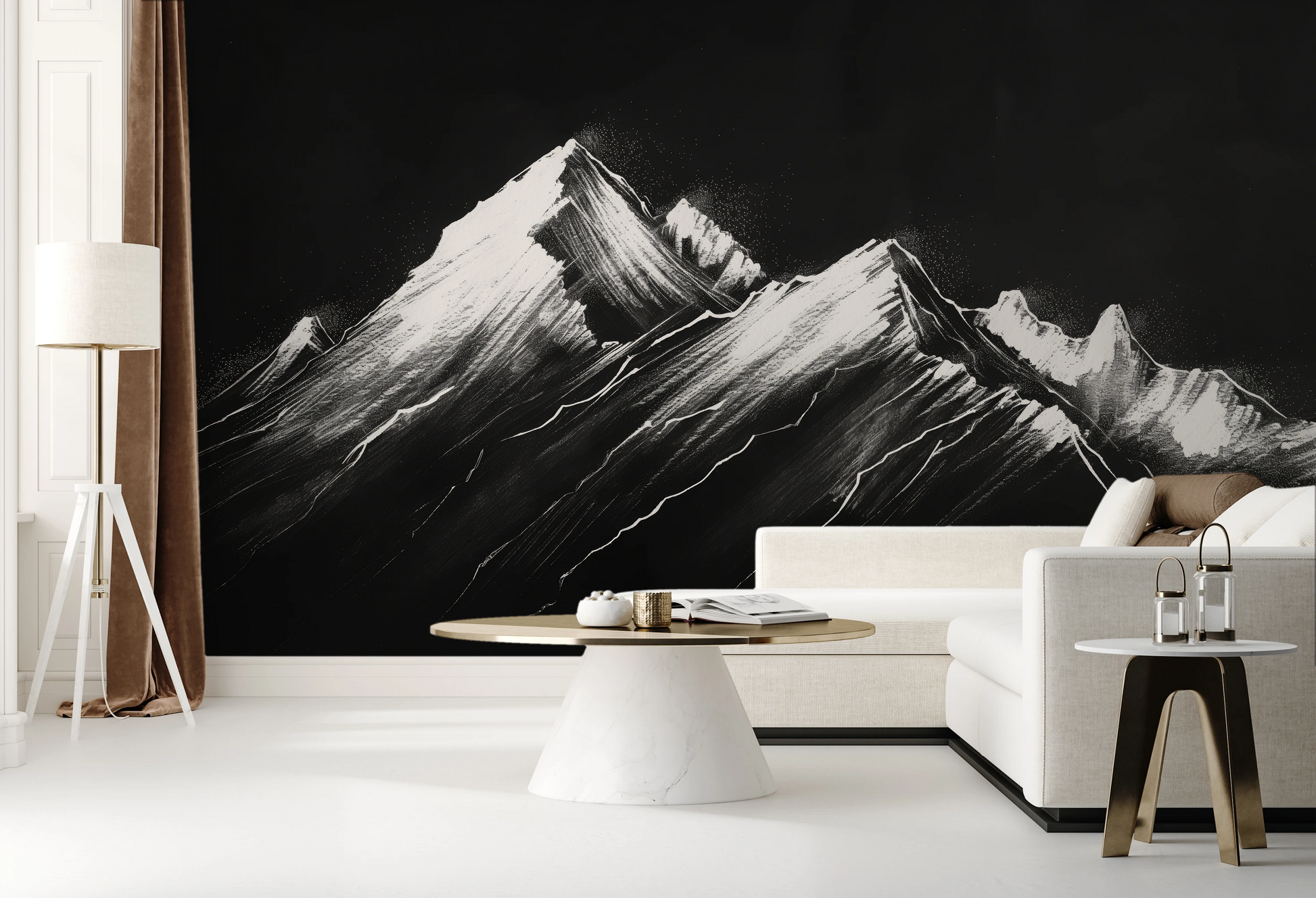 Fototapeta artystyczna o nazwie Noir Peaks pokazana w aranżacji wnętrza.