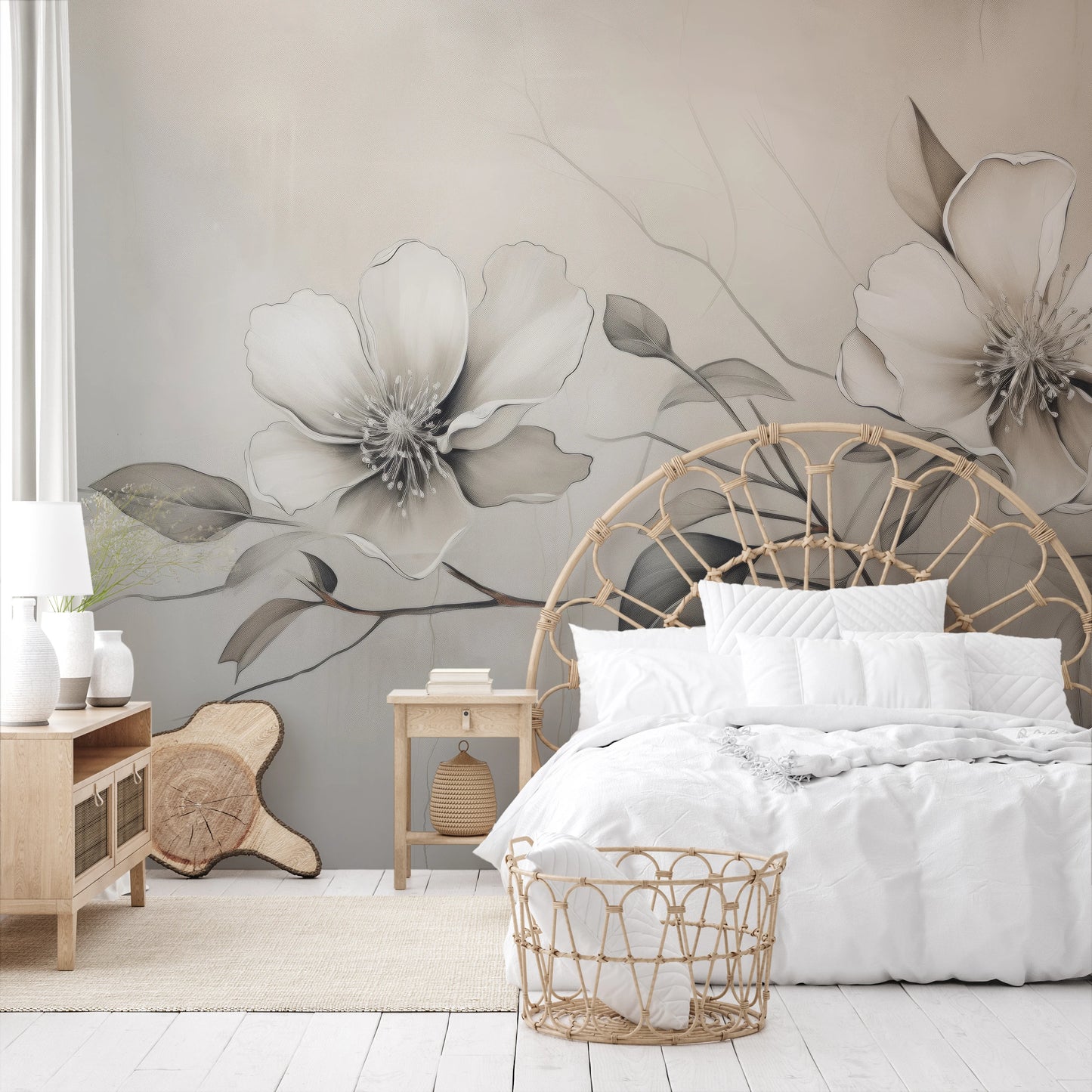 Fototapeta artystyczna o nazwie Monochrome Elegance #2 pokazana w aranżacji wnętrza.