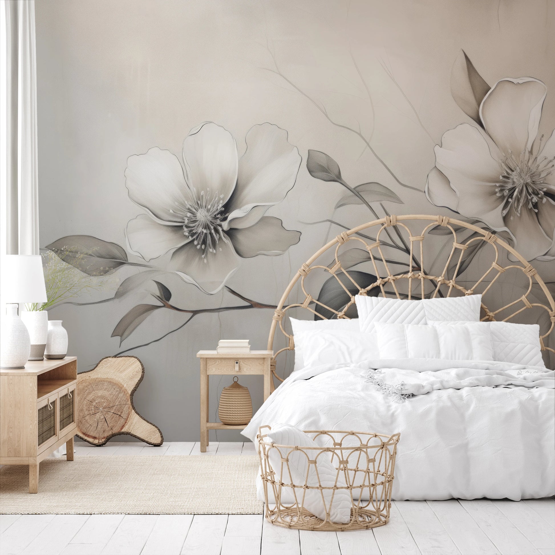 Fototapeta artystyczna o nazwie Monochrome Elegance #2 pokazana w aranżacji wnętrza.