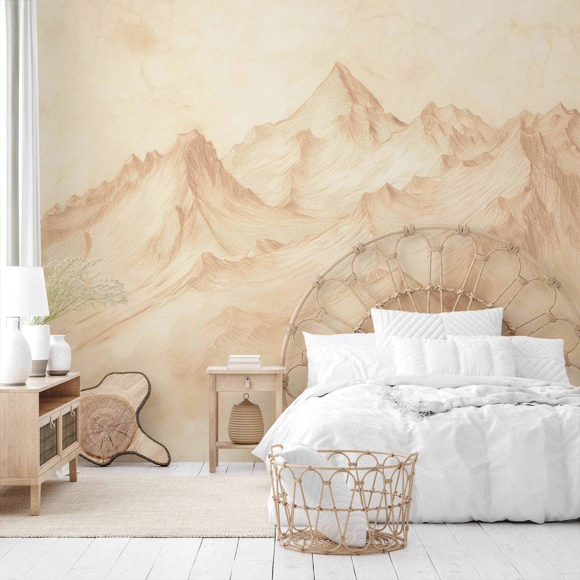 Fototapeta artystyczna o nazwie Sepia Mountain Range #2 pokazana w aranżacji wnętrza.