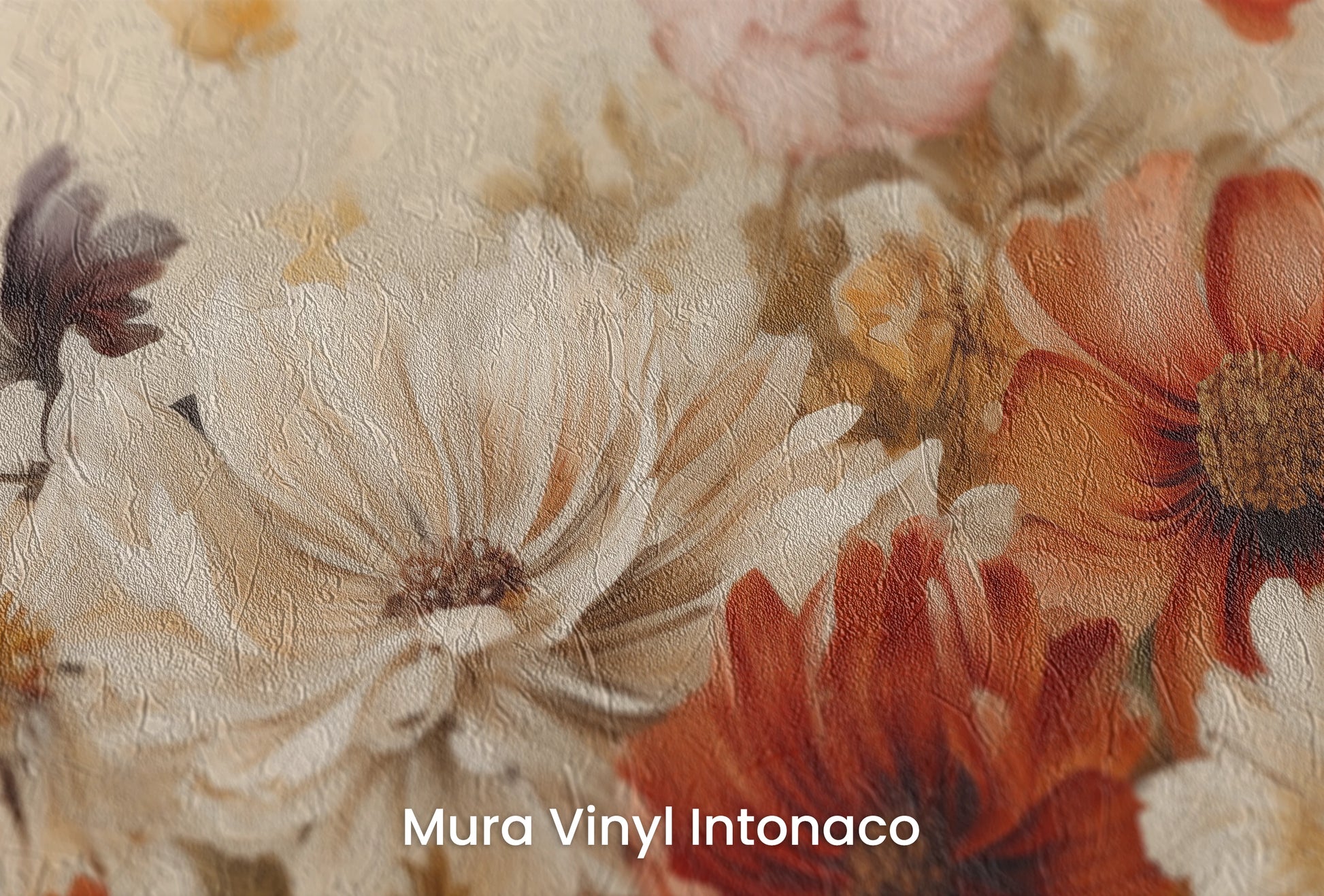 Zbliżenie na artystyczną fototapetę o nazwie Autumn Whisper #3 na podłożu Mura Vinyl Intonaco - struktura tartego tynku.