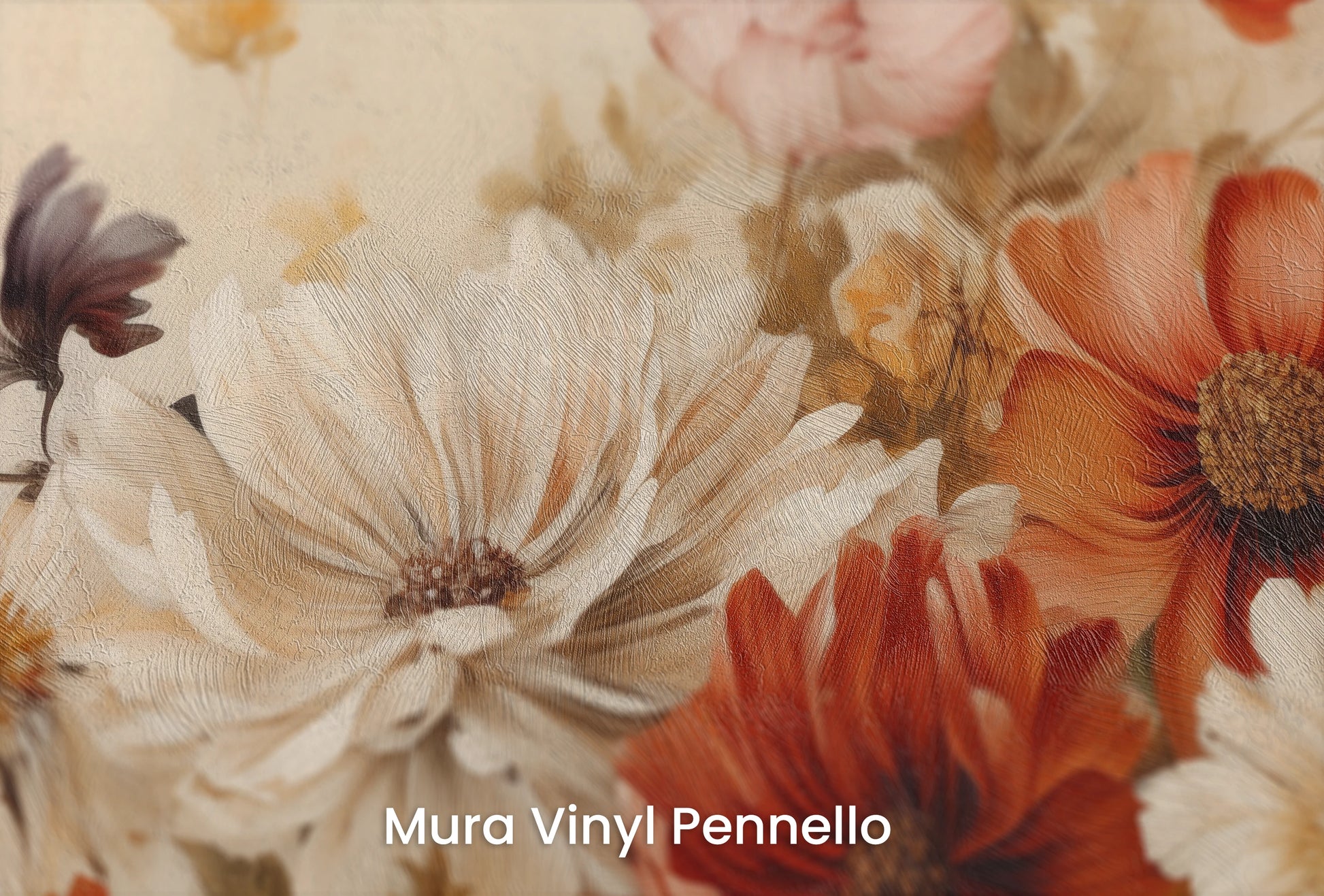 Zbliżenie na artystyczną fototapetę o nazwie Autumn Whisper #3 na podłożu Mura Vinyl Pennello - faktura pociągnięć pędzla malarskiego.