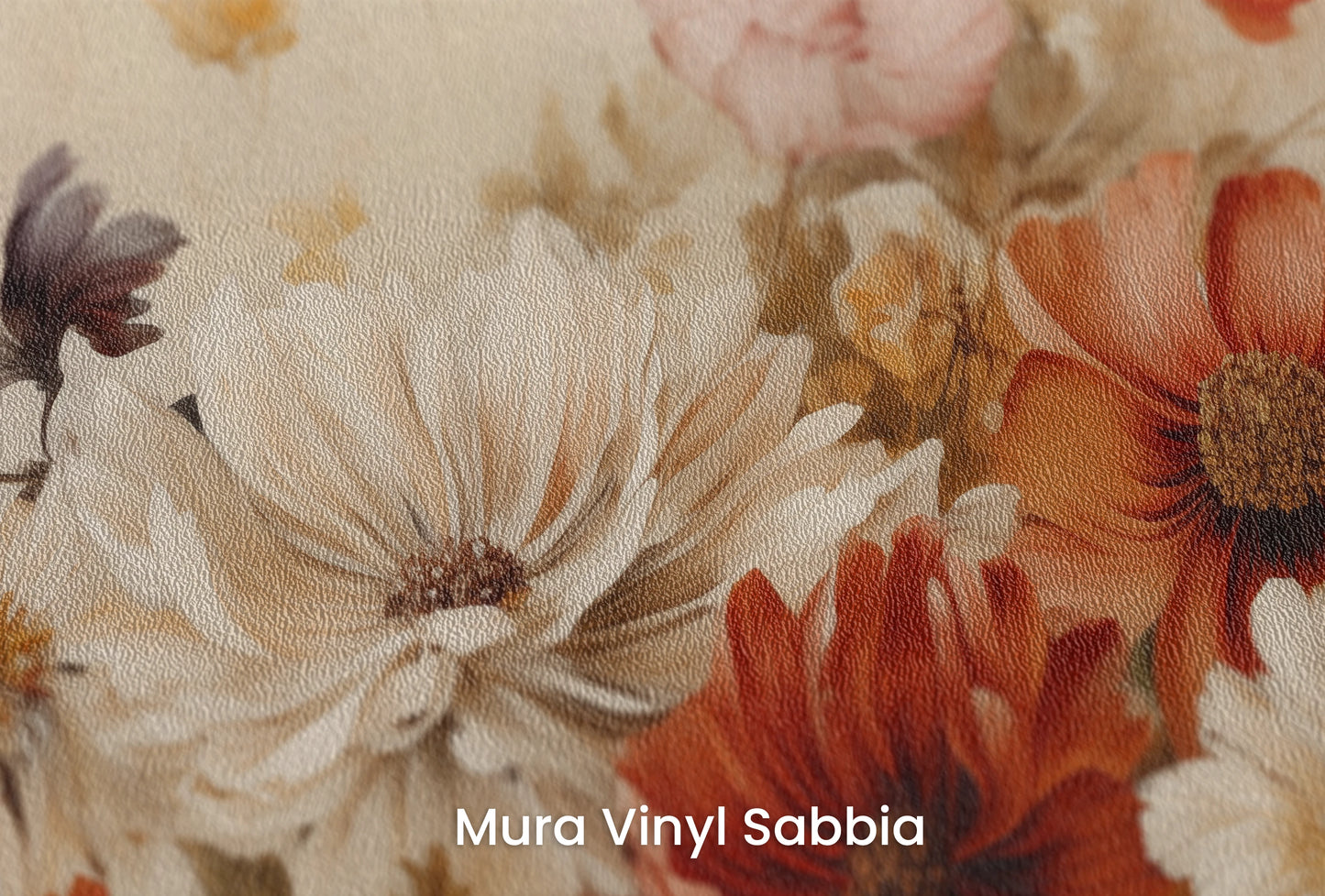 Zbliżenie na artystyczną fototapetę o nazwie Autumn Whisper #3 na podłożu Mura Vinyl Sabbia struktura grubego ziarna piasku.
