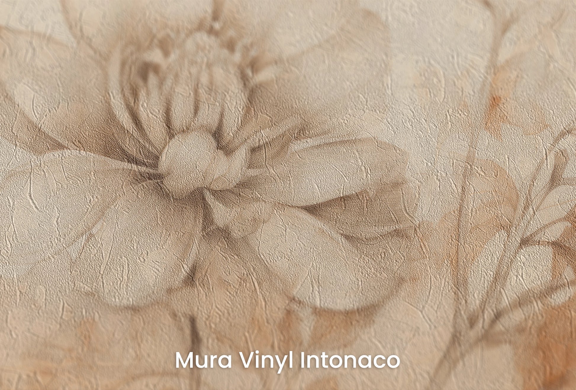 Zbliżenie na artystyczną fototapetę o nazwie Sepia Harmony na podłożu Mura Vinyl Intonaco - struktura tartego tynku.