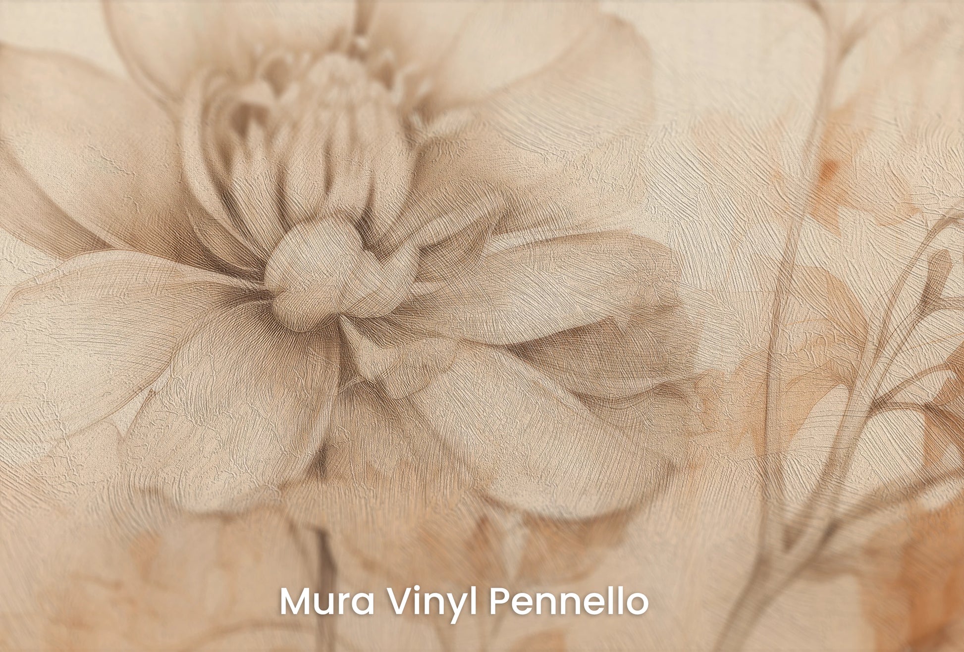 Zbliżenie na artystyczną fototapetę o nazwie Sepia Harmony na podłożu Mura Vinyl Pennello - faktura pociągnięć pędzla malarskiego.