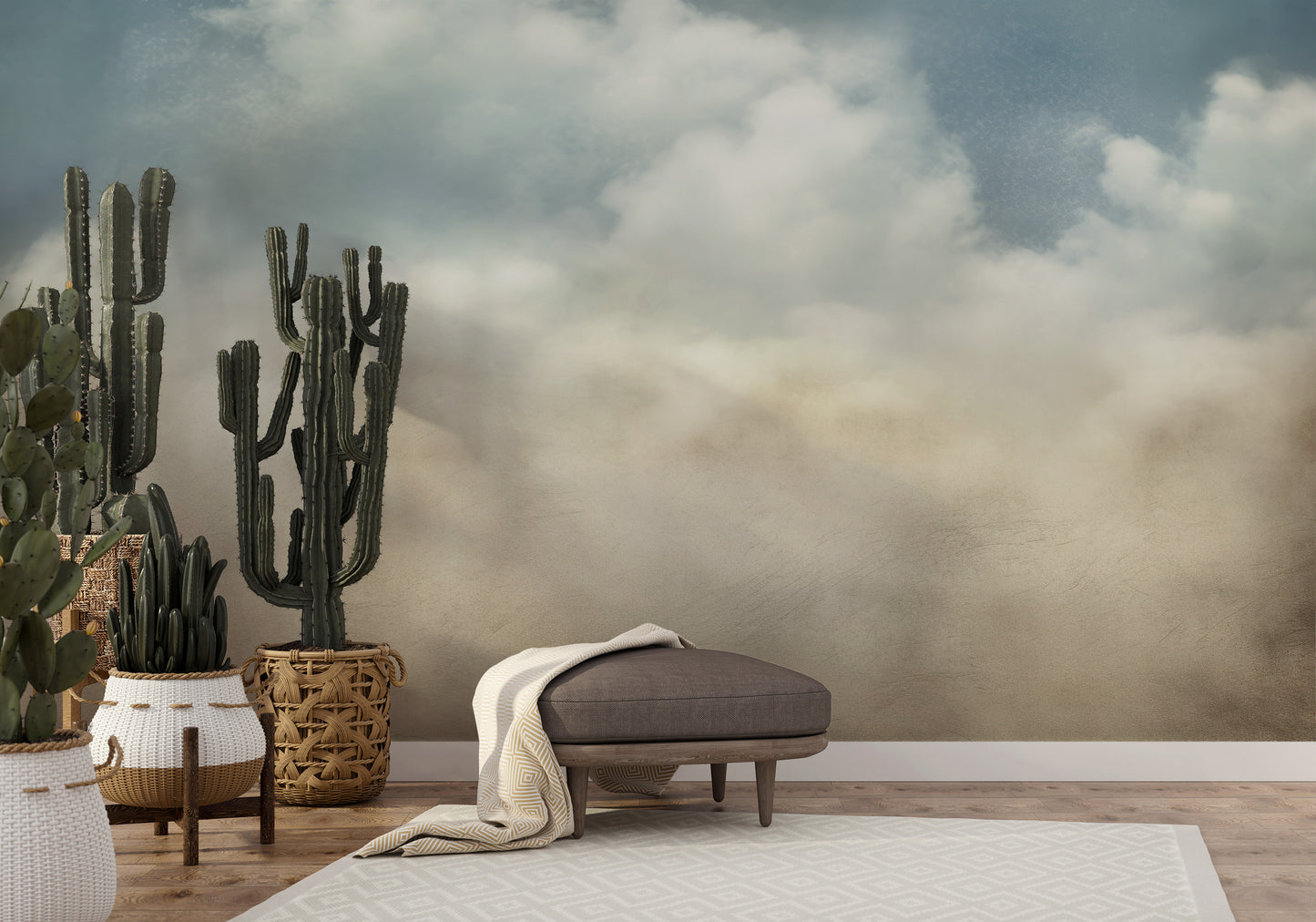 Wzór fototapety o nazwie ETHEREAL CLOUDSCAPE VEIL pokazanej w kontekście pomieszczenia.