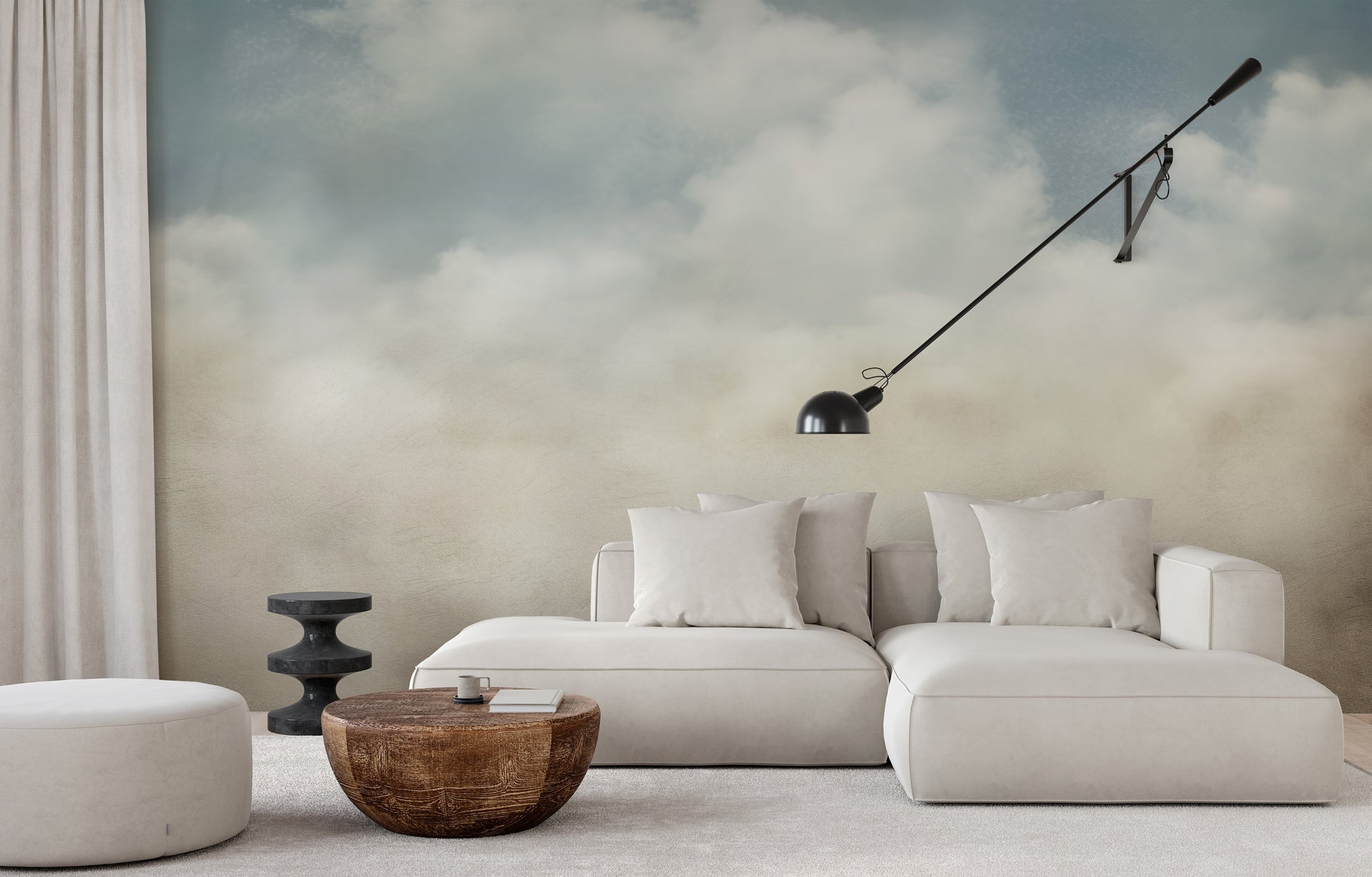 Wzór fototapety malowanej o nazwie ETHEREAL CLOUDSCAPE VEIL pokazanej w aranżacji wnętrza.