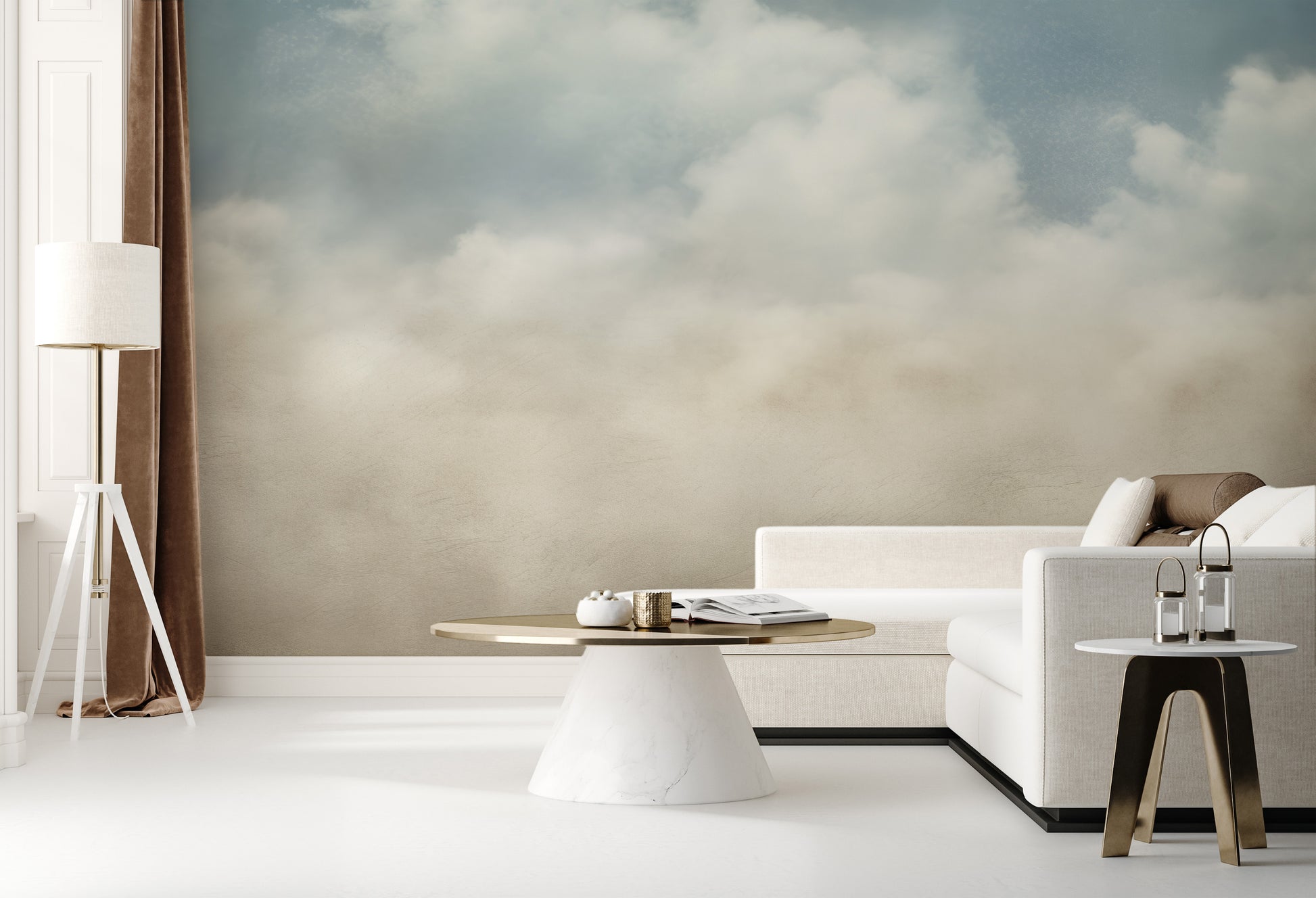 Fototapeta artystyczna o nazwie ETHEREAL CLOUDSCAPE VEIL pokazana w aranżacji wnętrza.