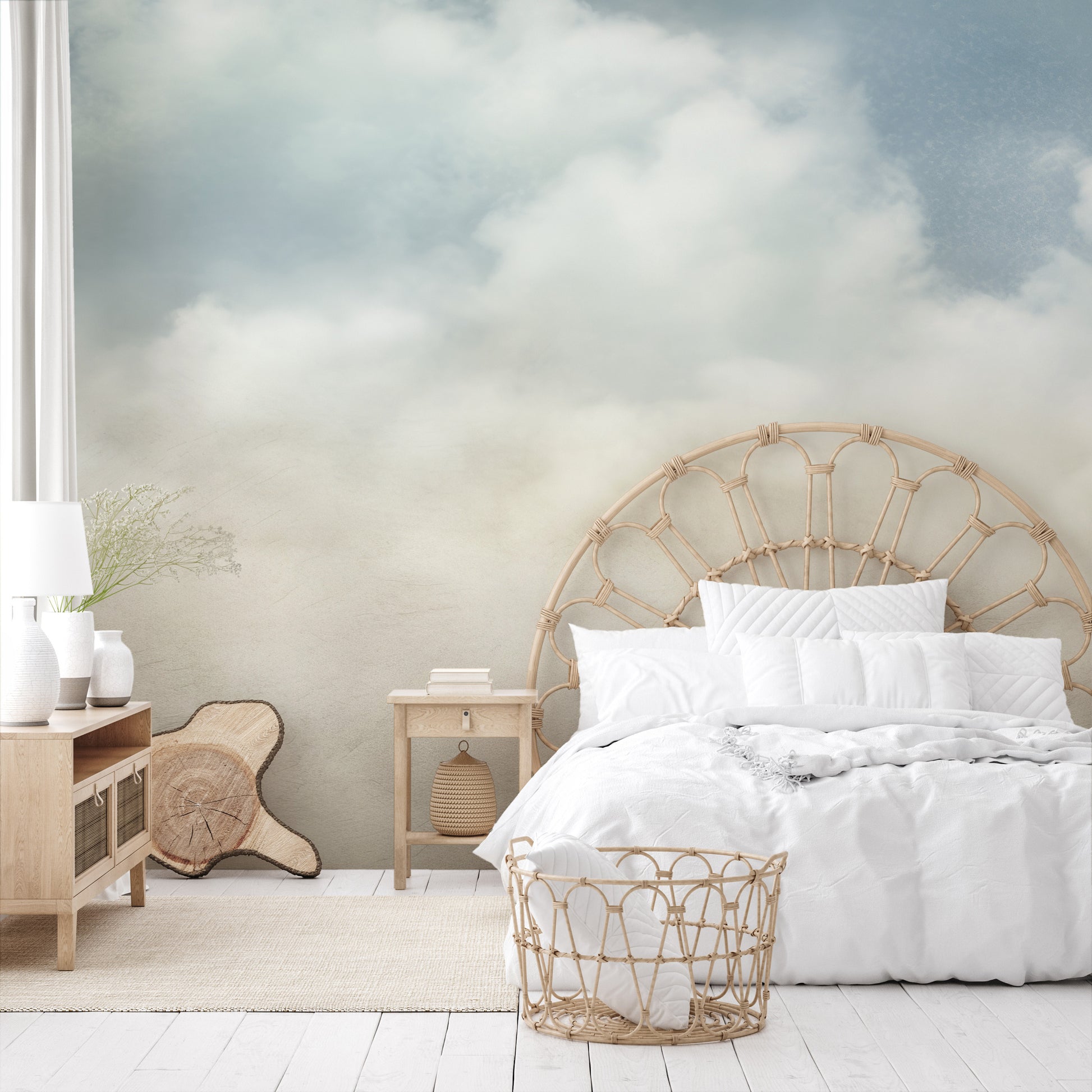 Wzór fototapety artystycznej o nazwie ETHEREAL CLOUDSCAPE VEIL pokazanej w aranżacji wnętrza.