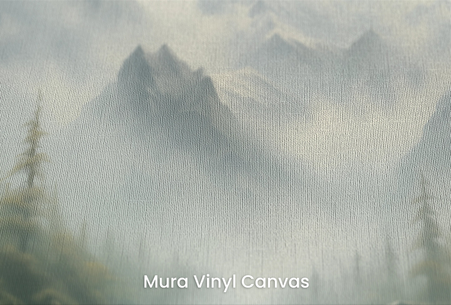 Zbliżenie na artystyczną fototapetę o nazwie Verdant Peaks na podłożu Mura Vinyl Canvas - faktura naturalnego płótna.