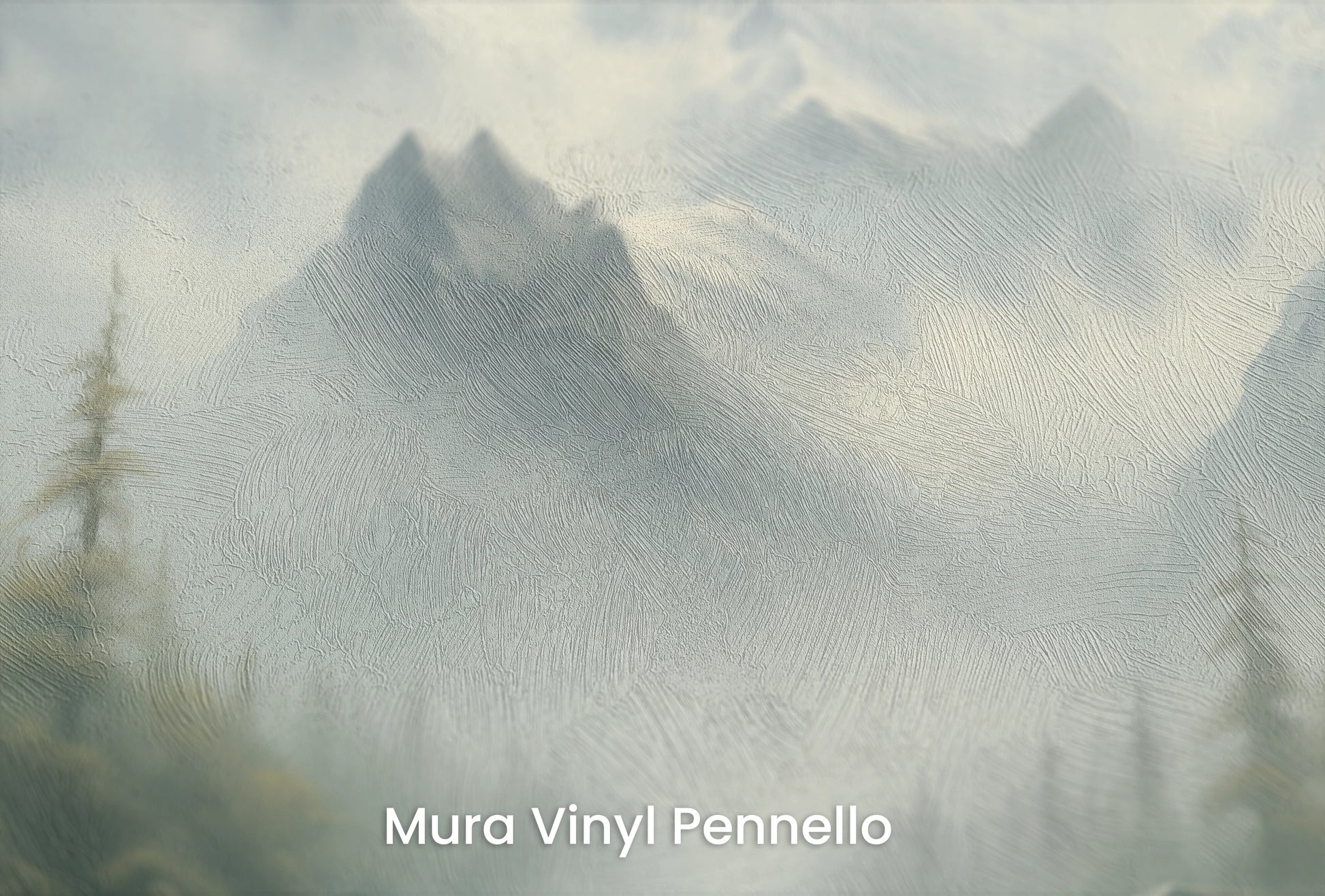 Zbliżenie na artystyczną fototapetę o nazwie Verdant Peaks na podłożu Mura Vinyl Pennello - faktura pociągnięć pędzla malarskiego.