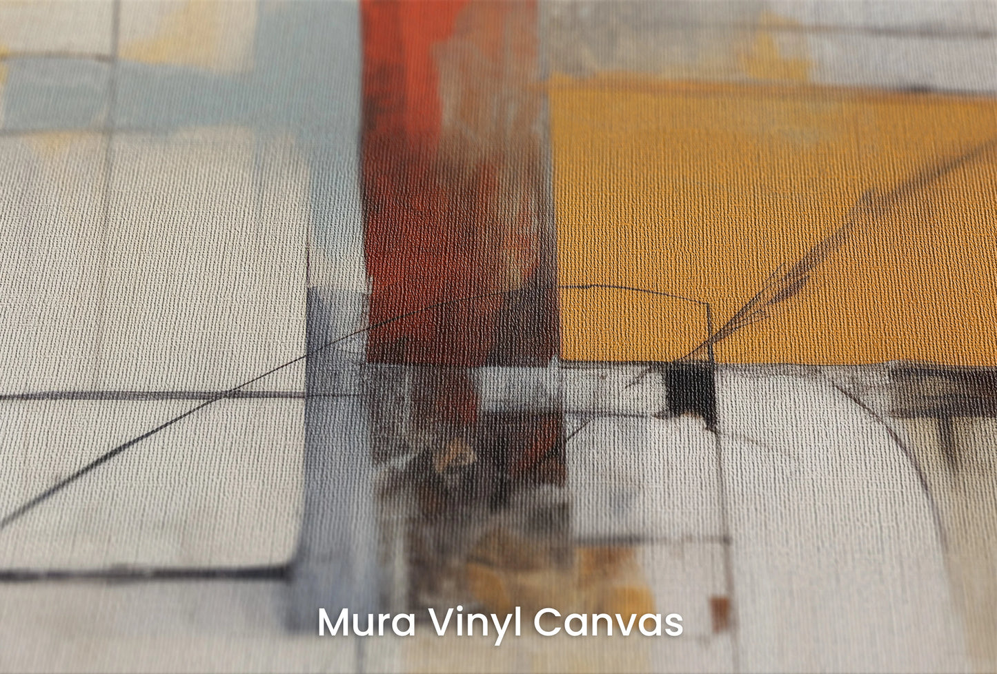 Zbliżenie na artystyczną fototapetę o nazwie Colorful Geometric Dynamics na podłożu Mura Vinyl Canvas - faktura naturalnego płótna.